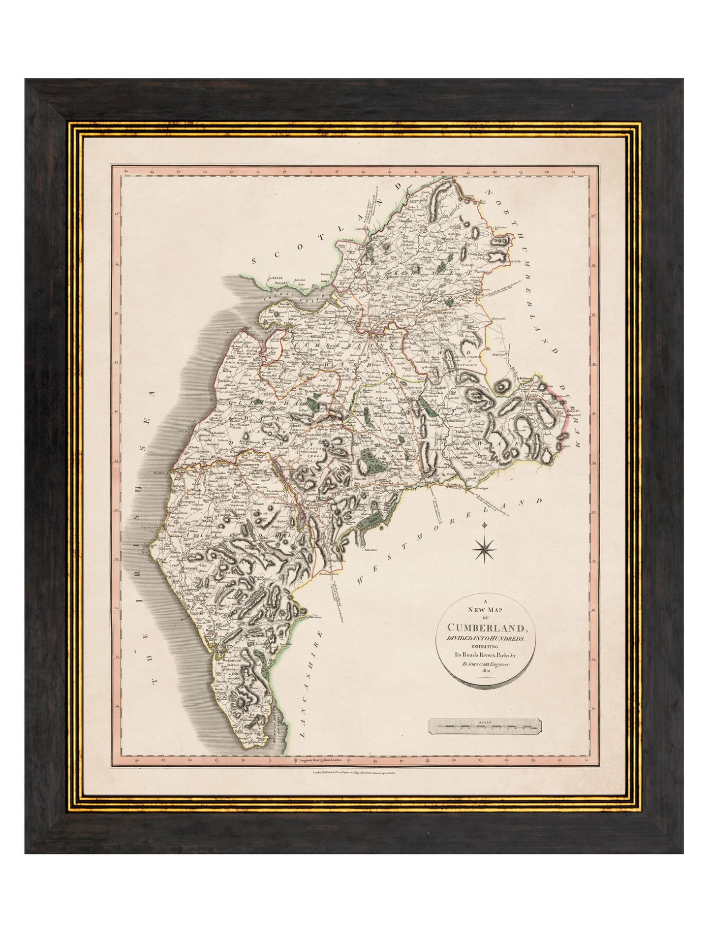 c 1806 county maps of england in size 84 x 70cm - glass-fronted framed wall art print with solid wood frame, adds elegance to your decor