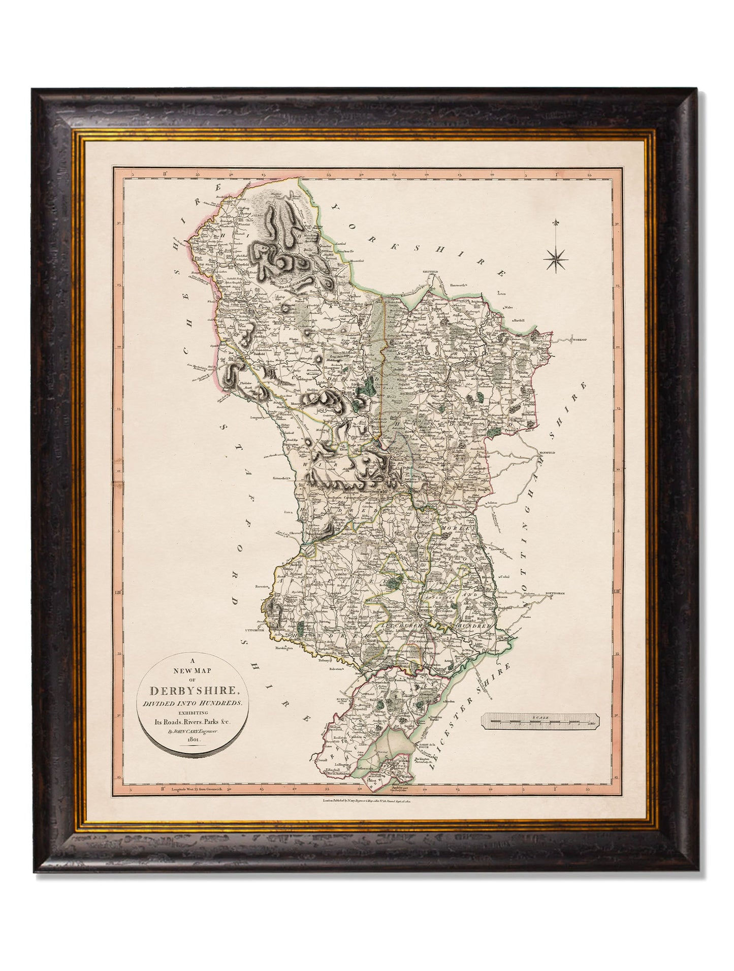 c 1806 county maps of england - premium glass-fronted framed art print with solid wood frame, perfect for luxury home decor