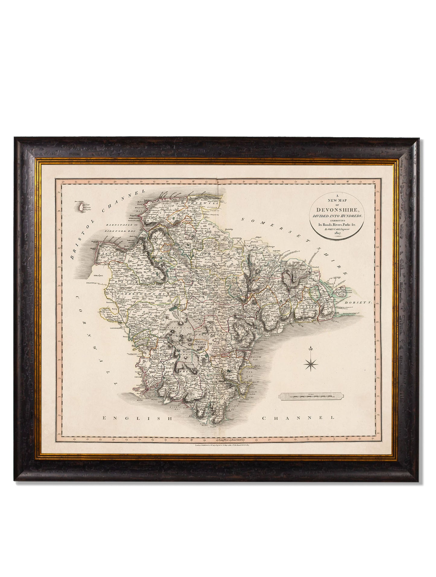 c 1806 county maps of england - premium glass-fronted framed art print with solid wood frame, ideal for contemporary home styling