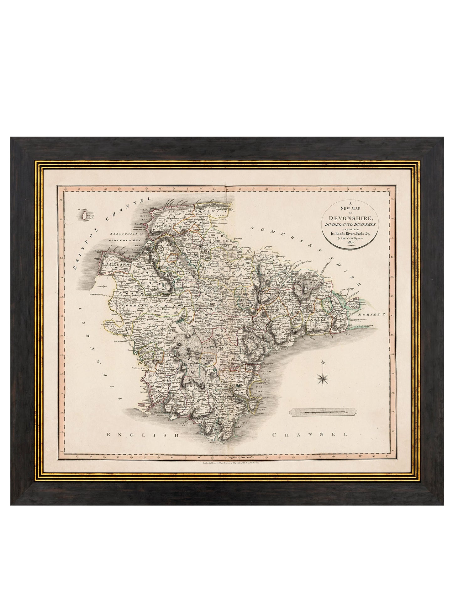 c 1806 county maps of england in size 84 x 70cm - glass-fronted framed wall art print with solid wood frame, ideal for contemporary home styling