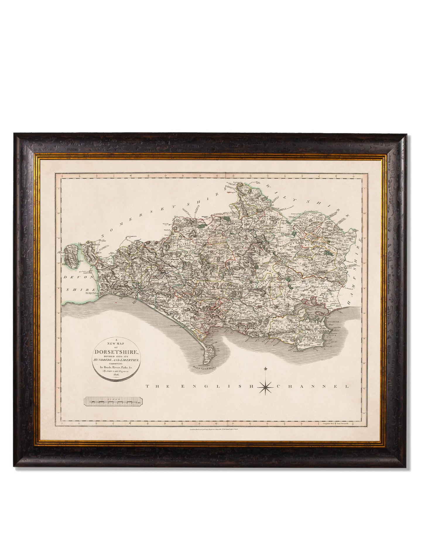 c 1806 county maps of england - premium glass-fronted framed art print with solid wood frame, ideal for modern interiors