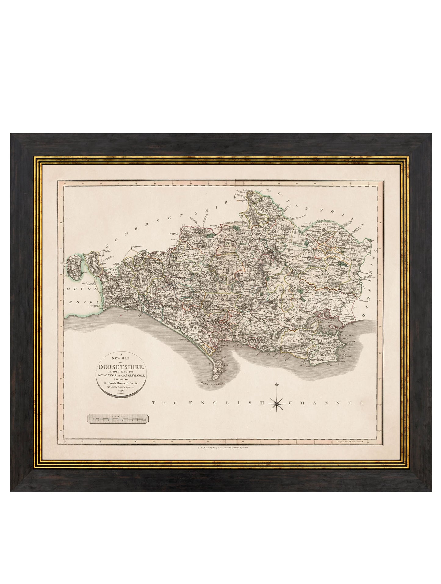 c 1806 county maps of england in size 84 x 70cm - glass-fronted framed wall art print with solid wood frame, ideal for modern interiors