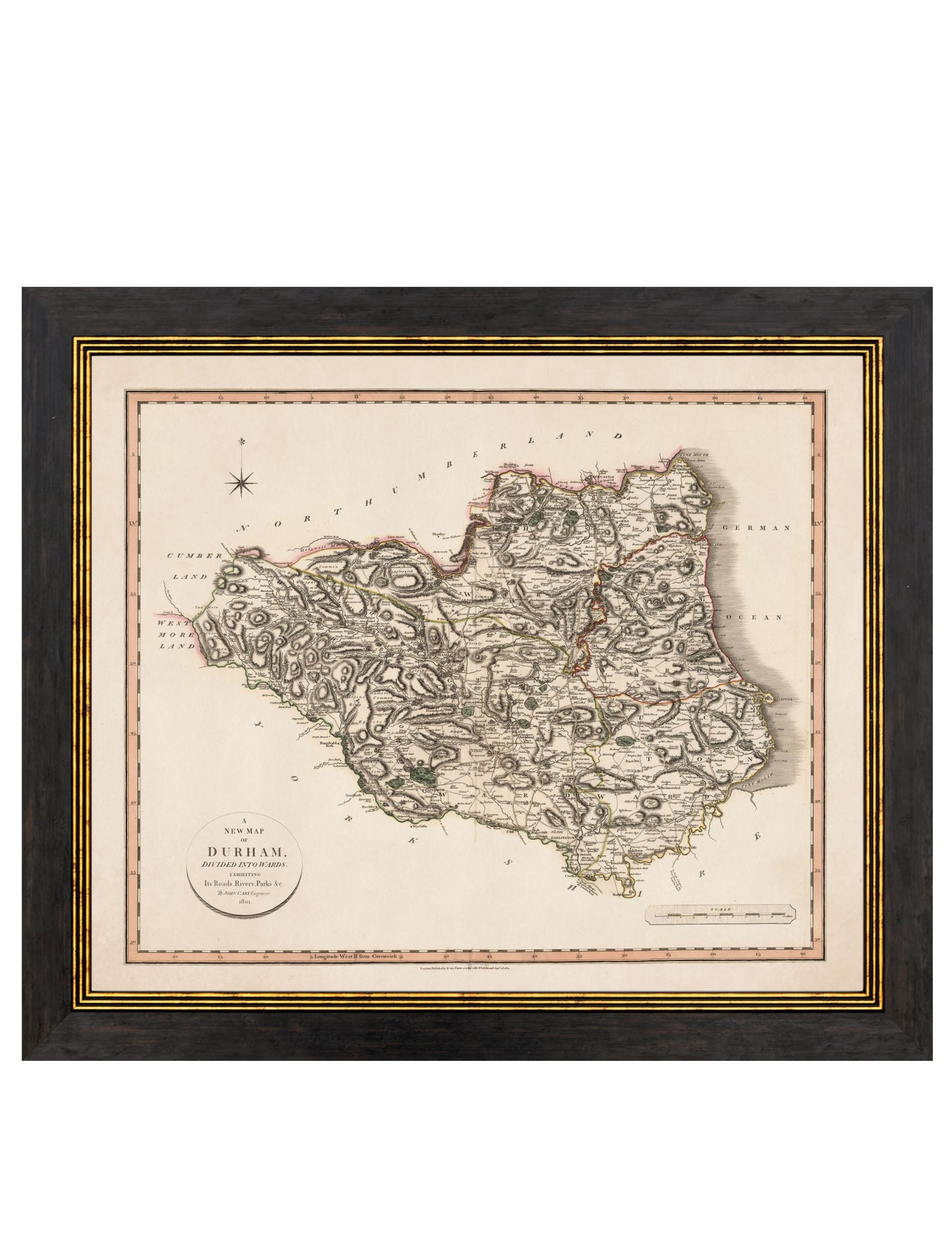 c 1806 county maps of england in size 84 x 70cm - glass-fronted framed wall art print with solid wood frame, luxury wall art for sophisticated spaces