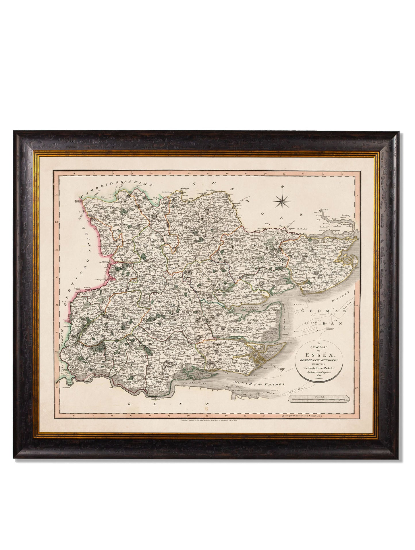 c 1806 county maps of england - premium glass-fronted framed art print with solid wood frame, perfect for statement wall decor