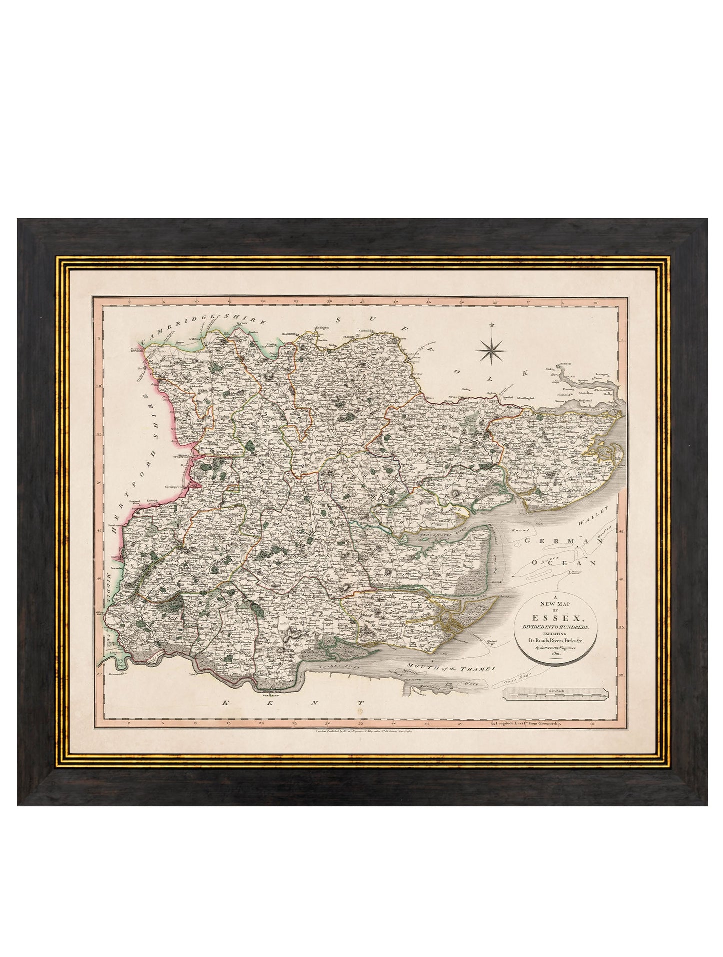 c 1806 county maps of england in size 84 x 70cm - glass-fronted framed wall art print with solid wood frame, ideal for contemporary home styling