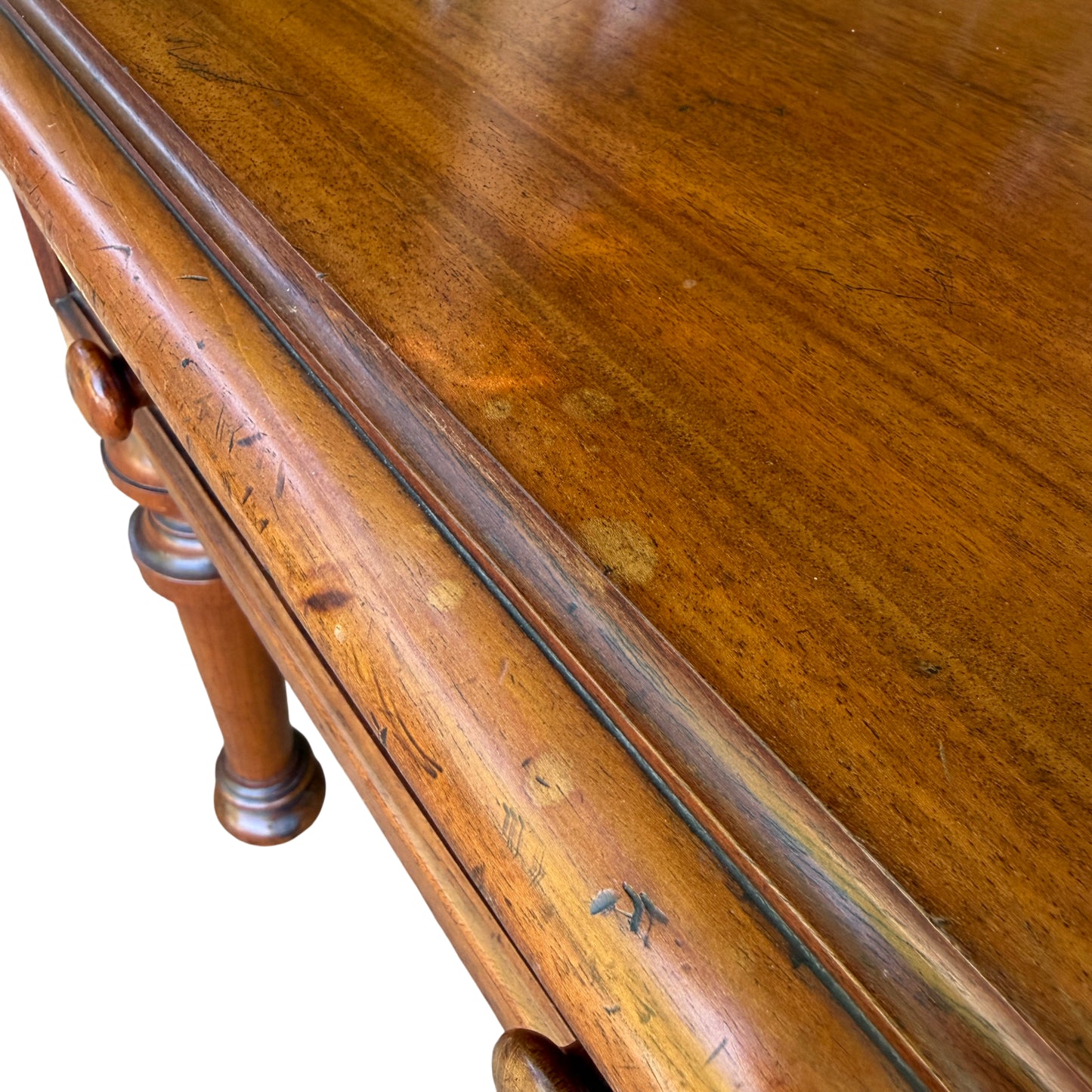 Pair of turned legs and ceramic castors on antique console table