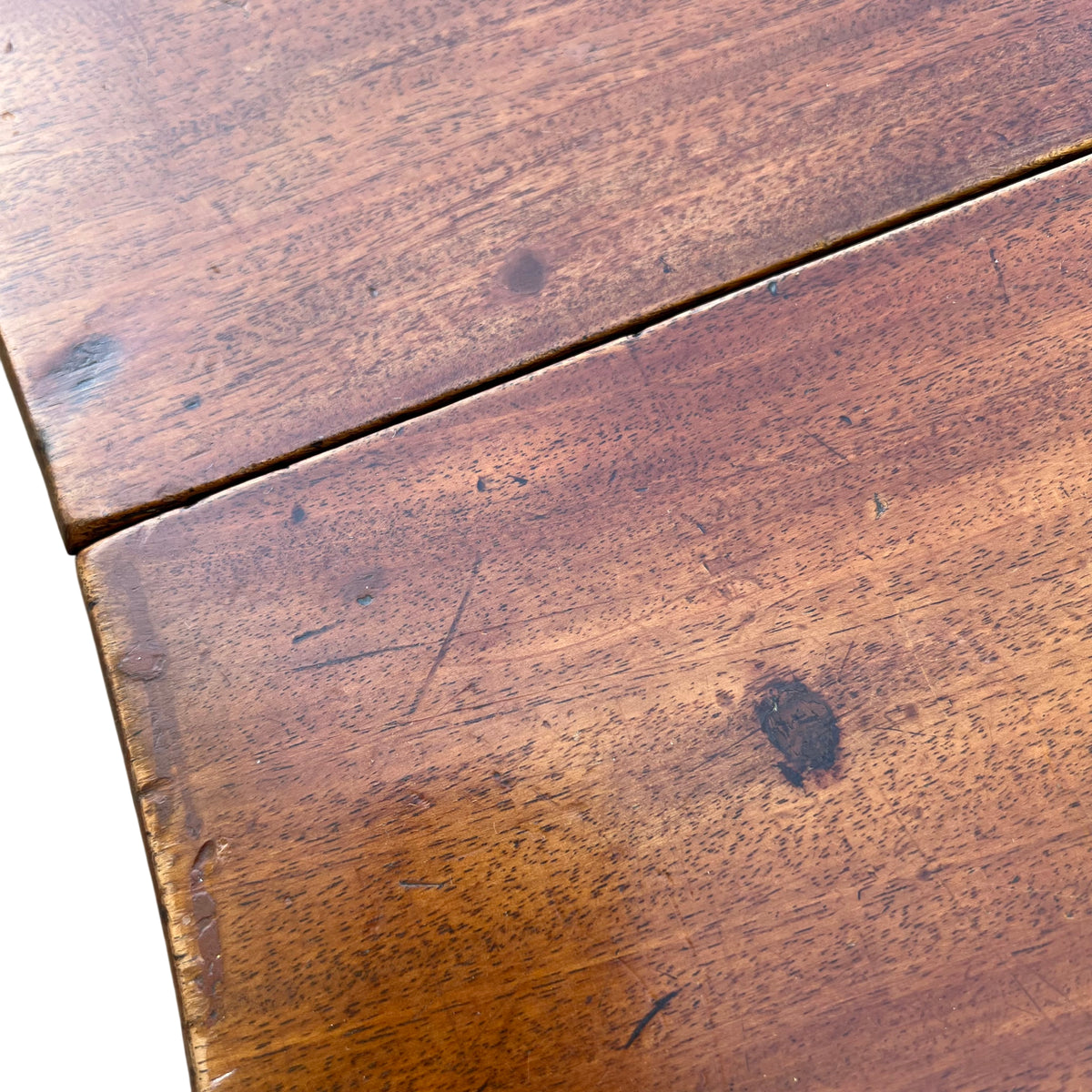 Full height view of vintage side table with drawer and turned handles