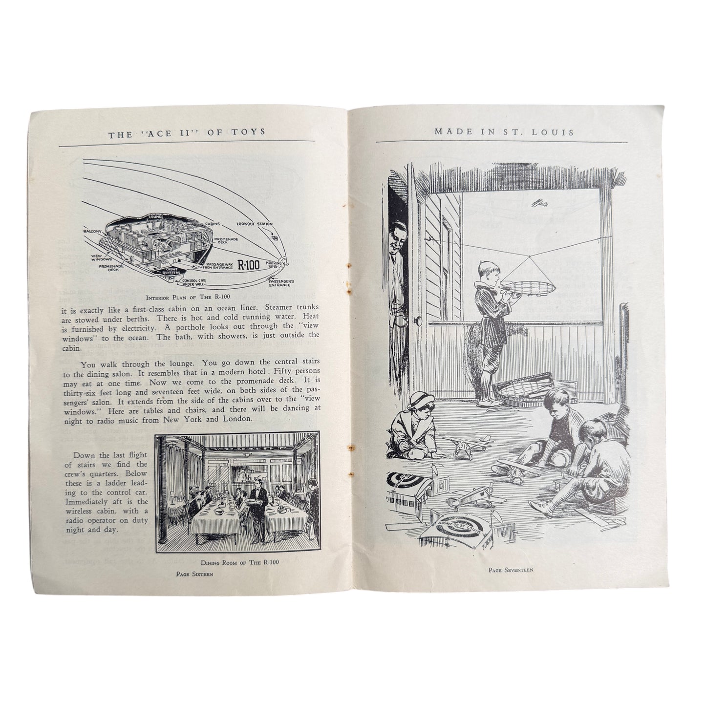 Instruction booklet laid beside the large riveted Metalcraft Zeppelin model for scale and display