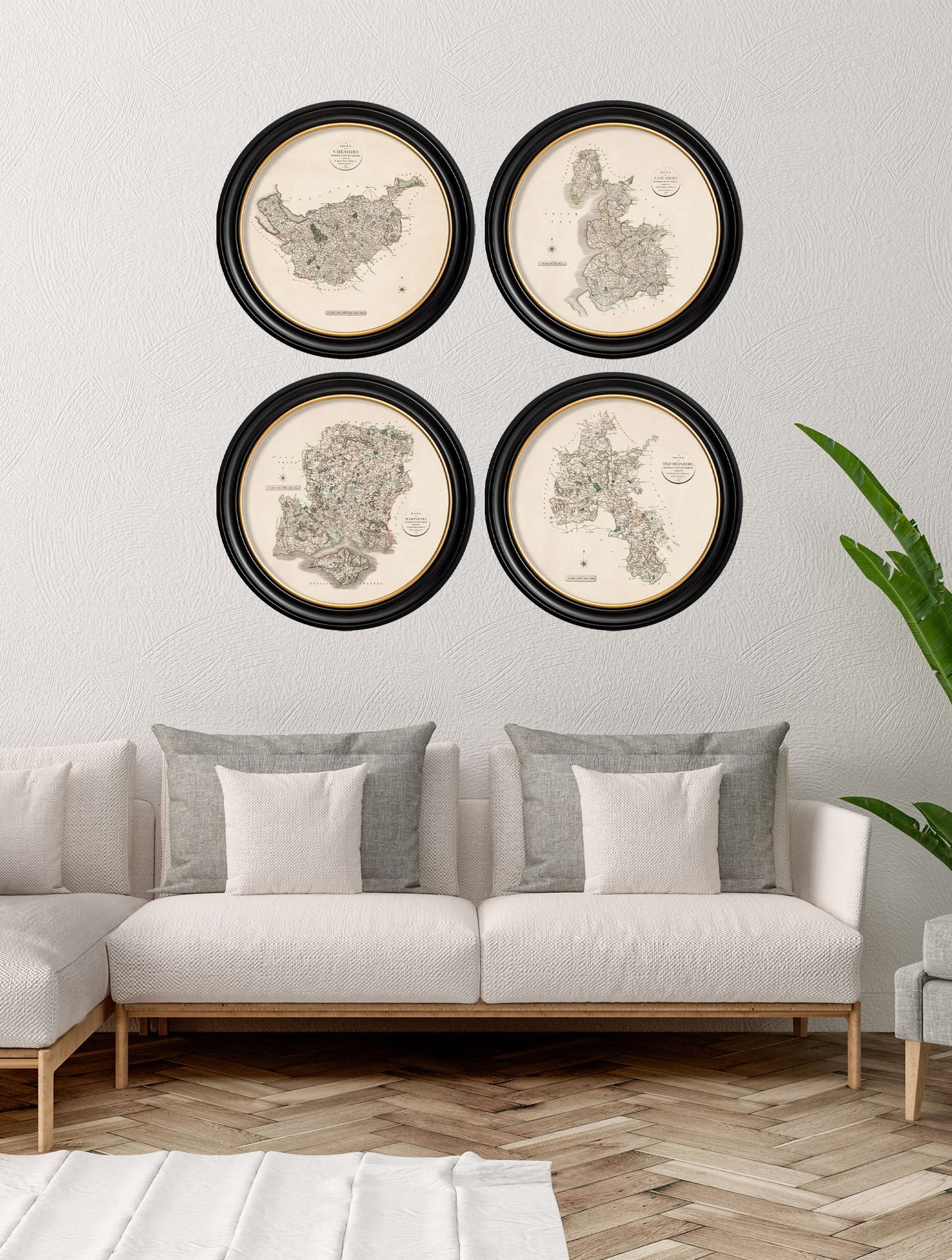 of c 1806 county maps of england round in size 70 x 70cm - glass-fronted framed wall art print with solid wood frame, adds elegance to your decor