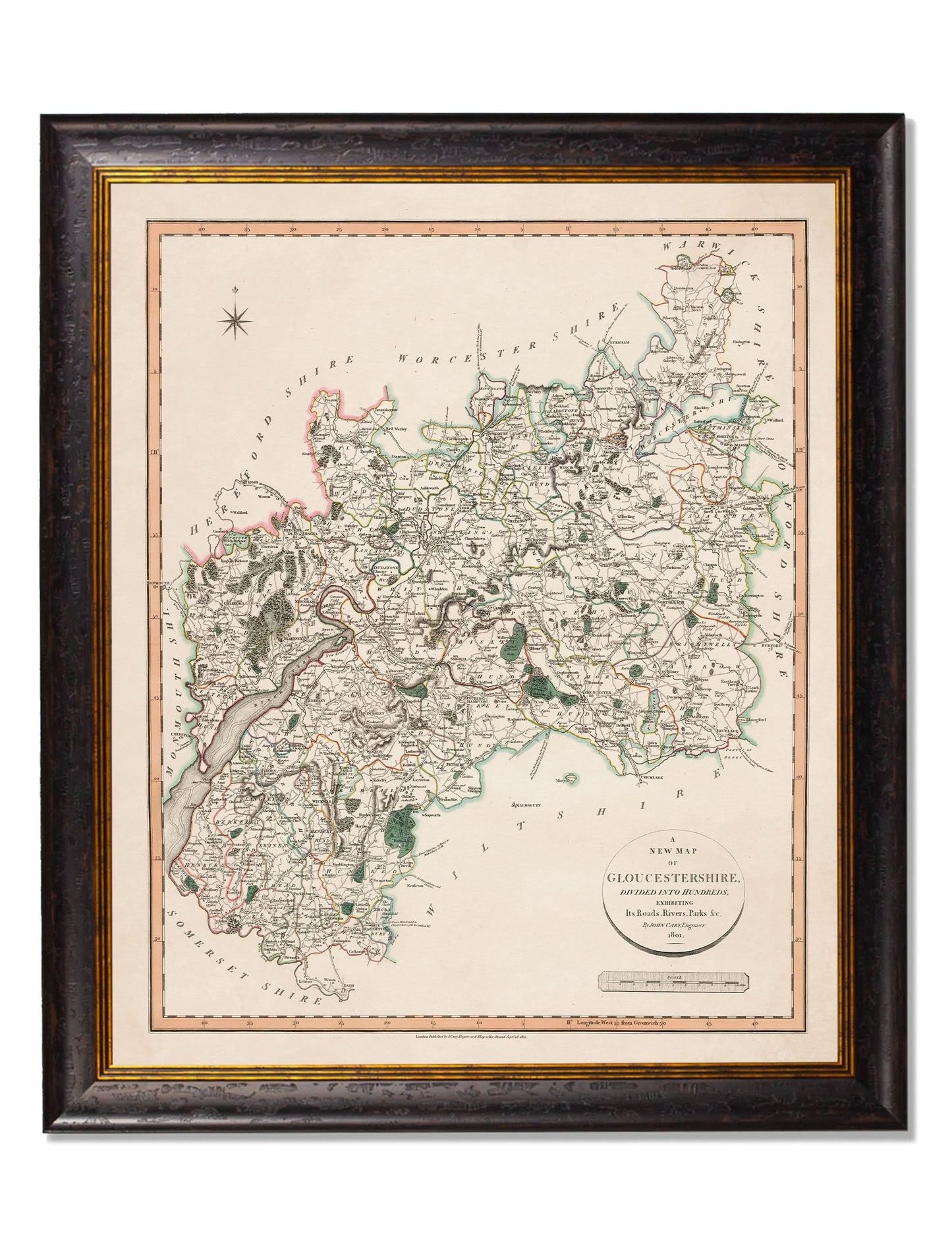 c 1806 county maps of england - premium glass-fronted framed art print with solid wood frame, a beautiful addition to stylish homes
