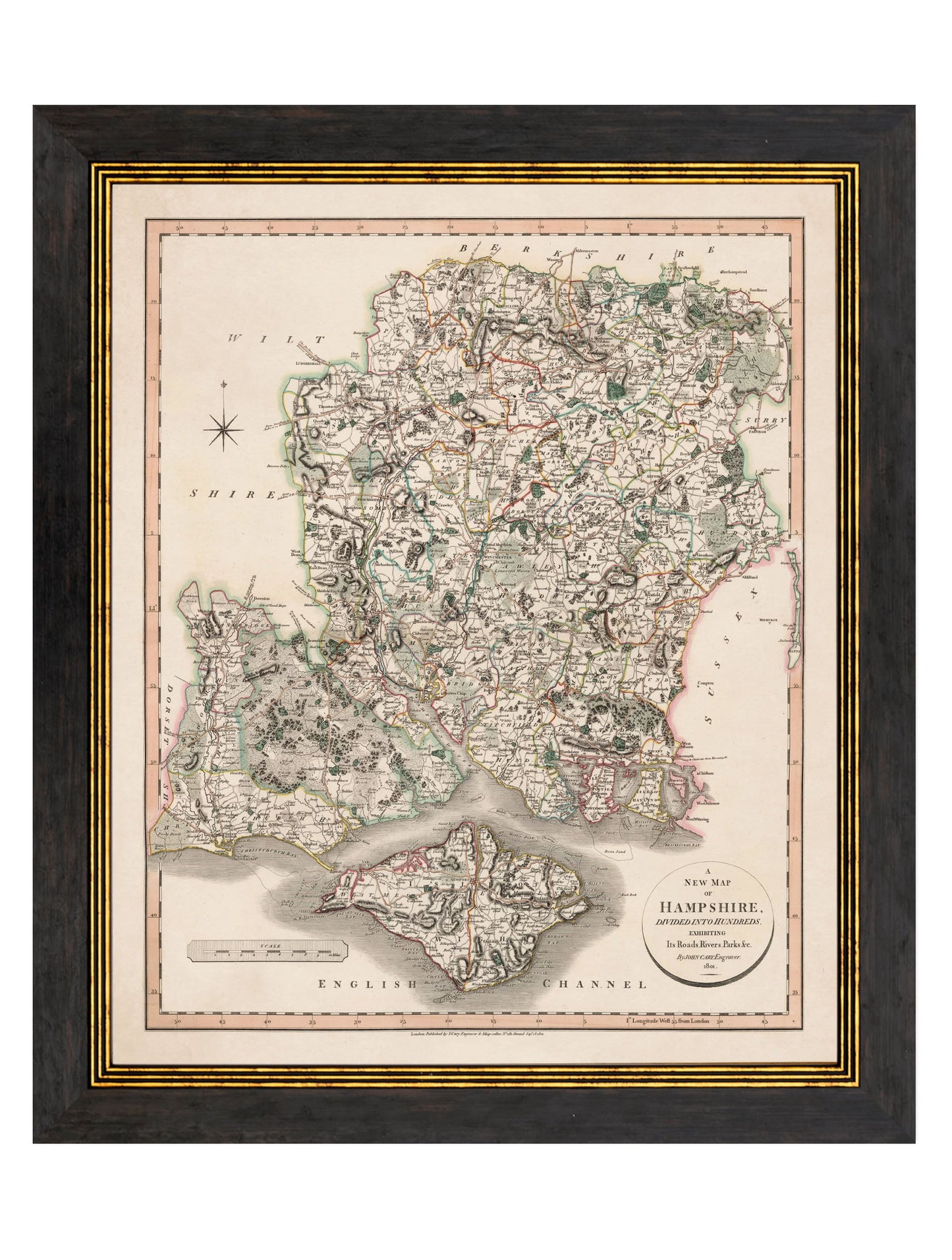 c 1806 county maps of england in size 84 x 70cm - glass-fronted framed wall art print with solid wood frame, perfect for luxury home decor