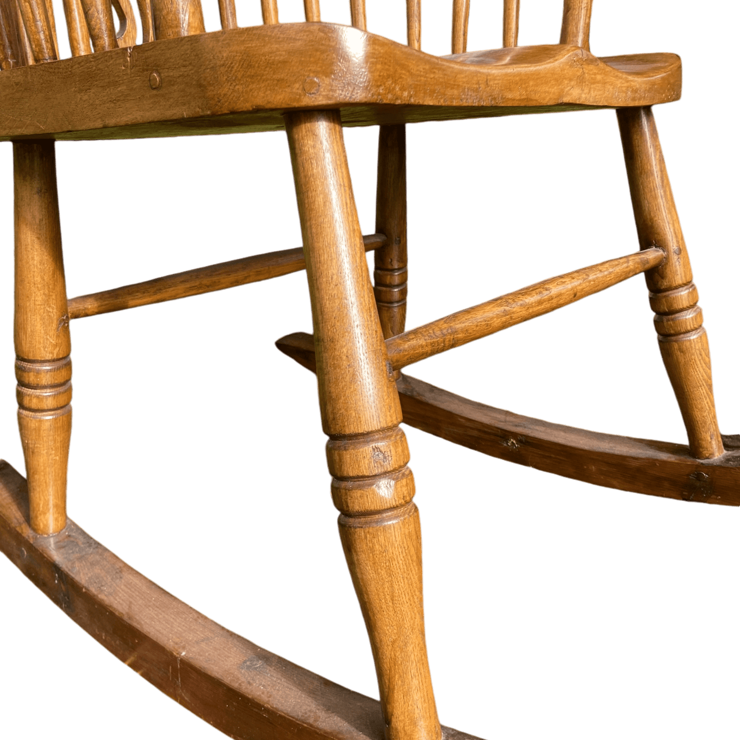 Handcrafted Vintage Wooden Rocking Chair with Spindle Fiddle BackThe Furniture Recycling Shop