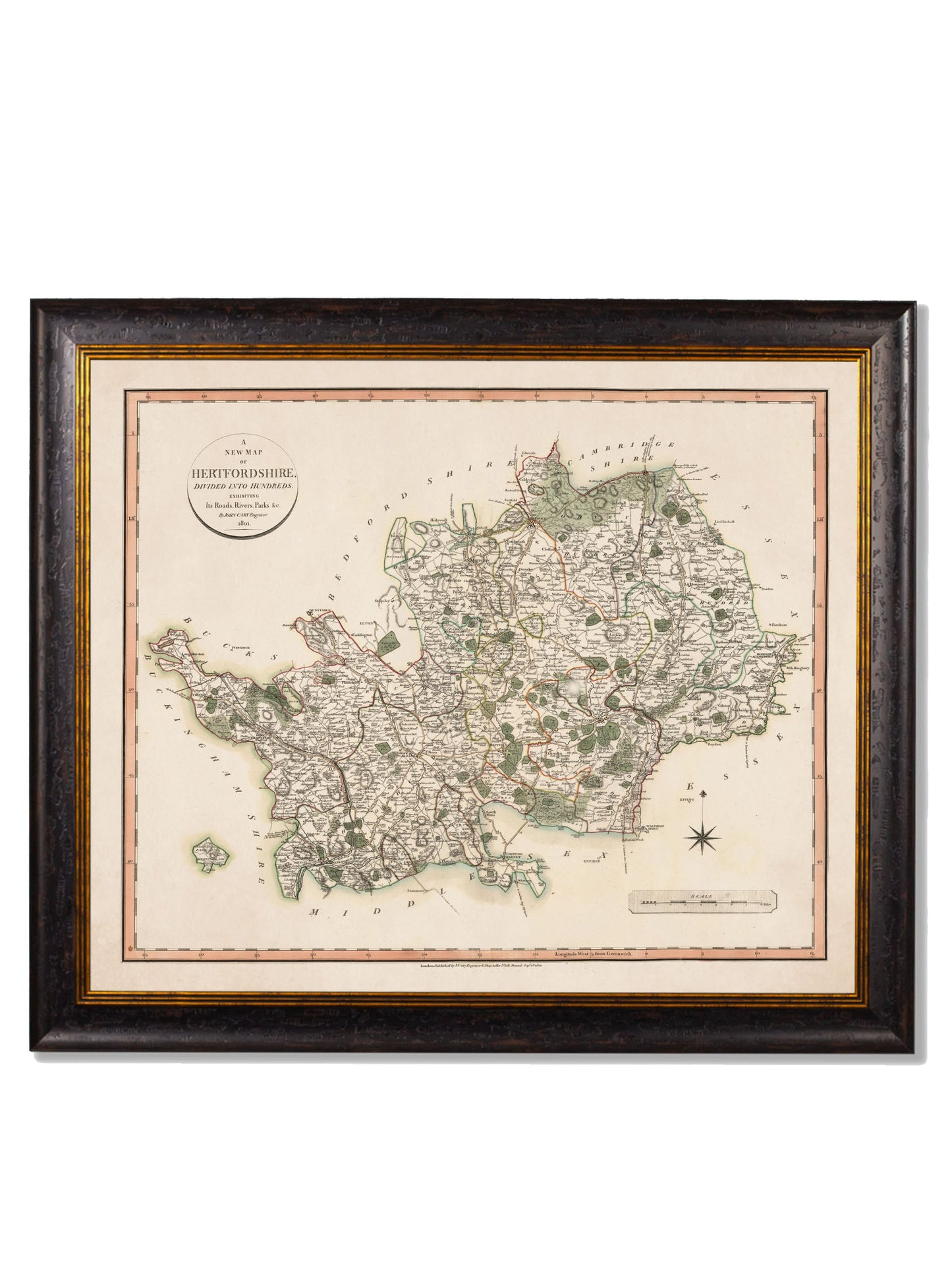c 1806 county maps of england - premium glass-fronted framed art print with solid wood frame, perfect for luxury home decor
