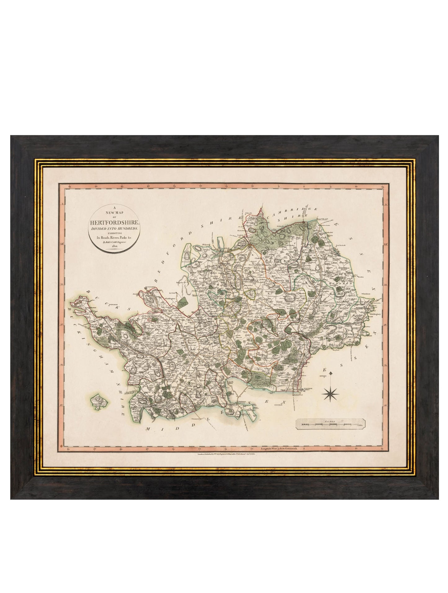 c 1806 county maps of england in size 84 x 70cm - glass-fronted framed wall art print with solid wood frame, ideal for modern interiors