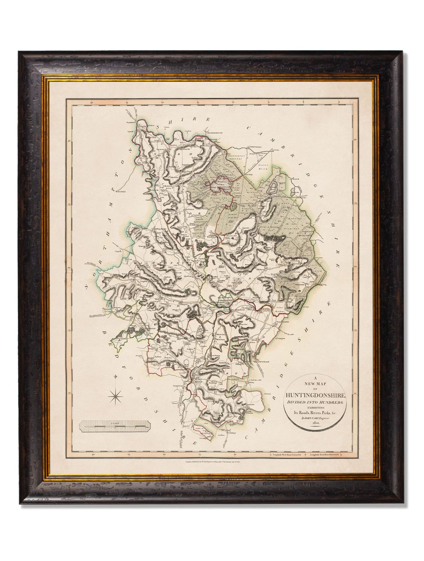 c 1806 county maps of england - premium glass-fronted framed art print with solid wood frame, perfect for luxury home decor