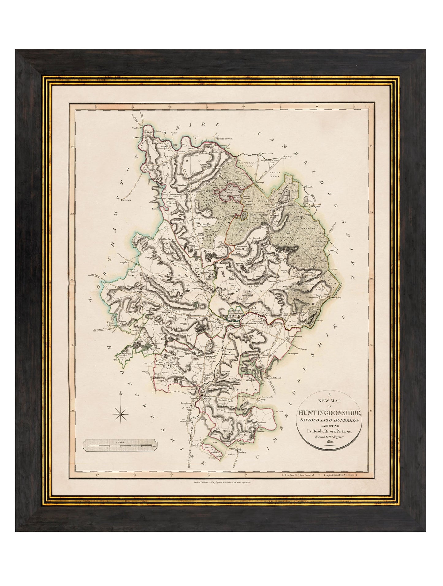 c 1806 county maps of england in size 84 x 70cm - glass-fronted framed wall art print with solid wood frame, adds elegance to your decor