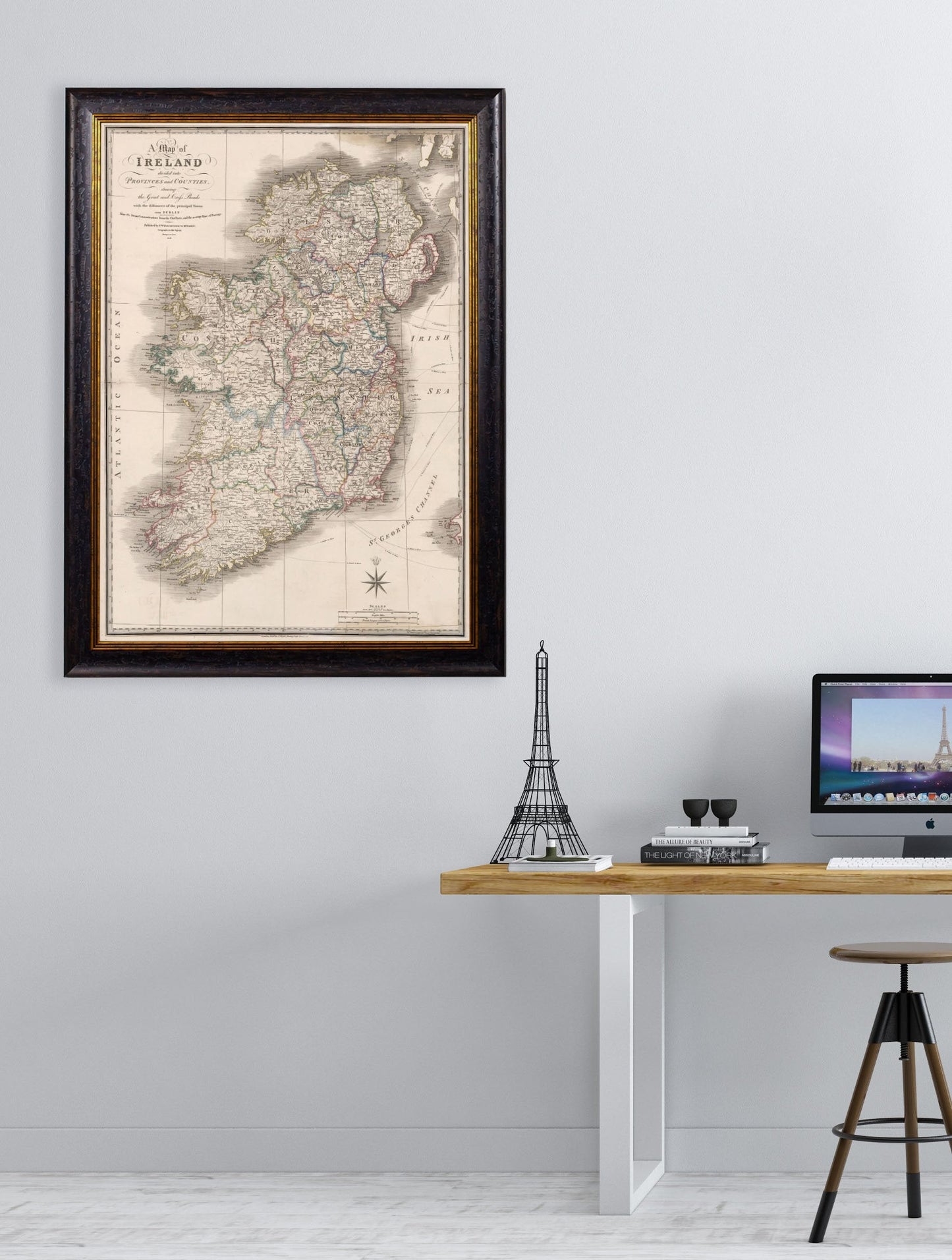 c 1882 map of the british isles giclee print - premium glass-fronted framed art print with solid wood frame, ideal for modern interiors