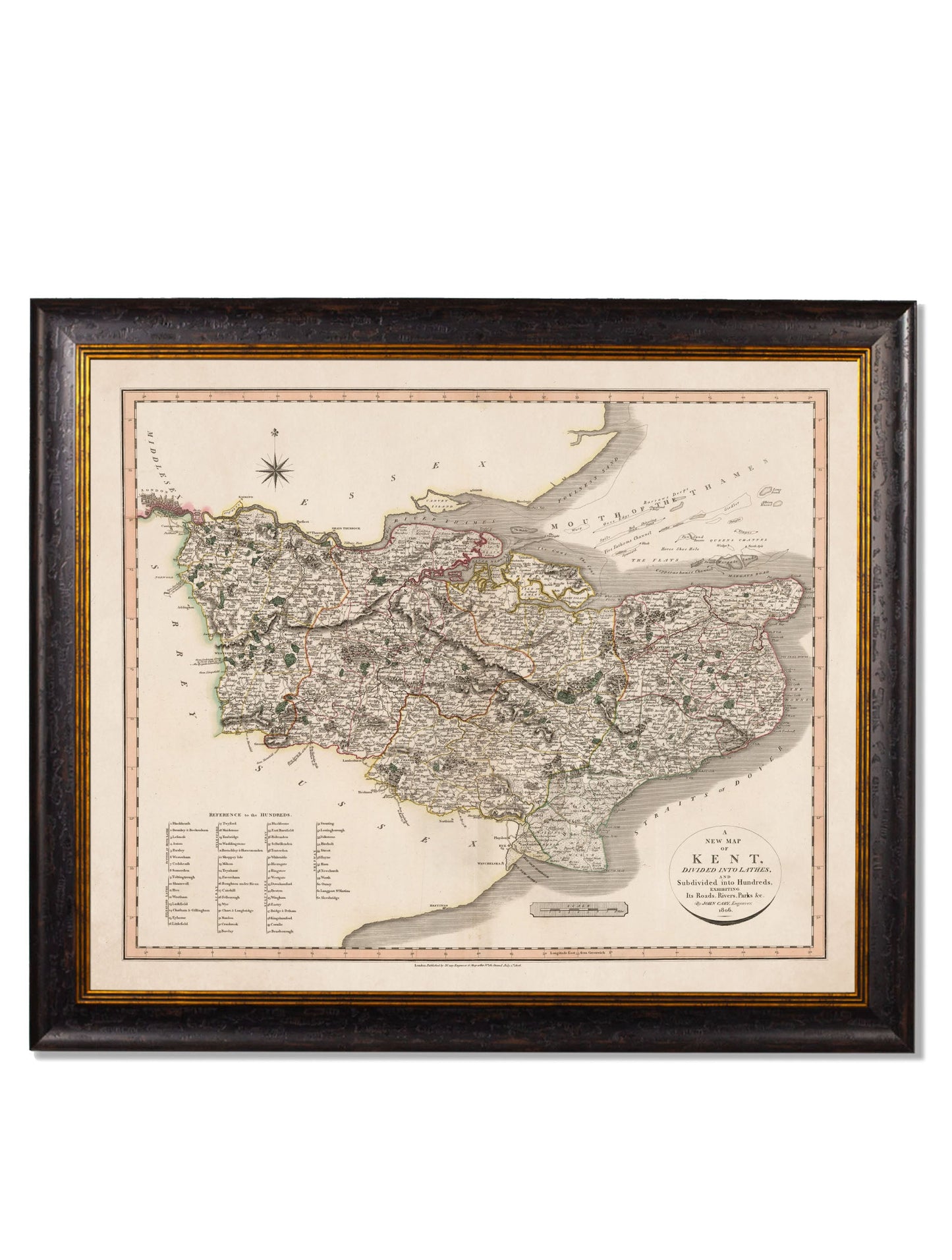 c 1806 county maps of england - premium glass-fronted framed art print with solid wood frame, perfect for statement wall decor