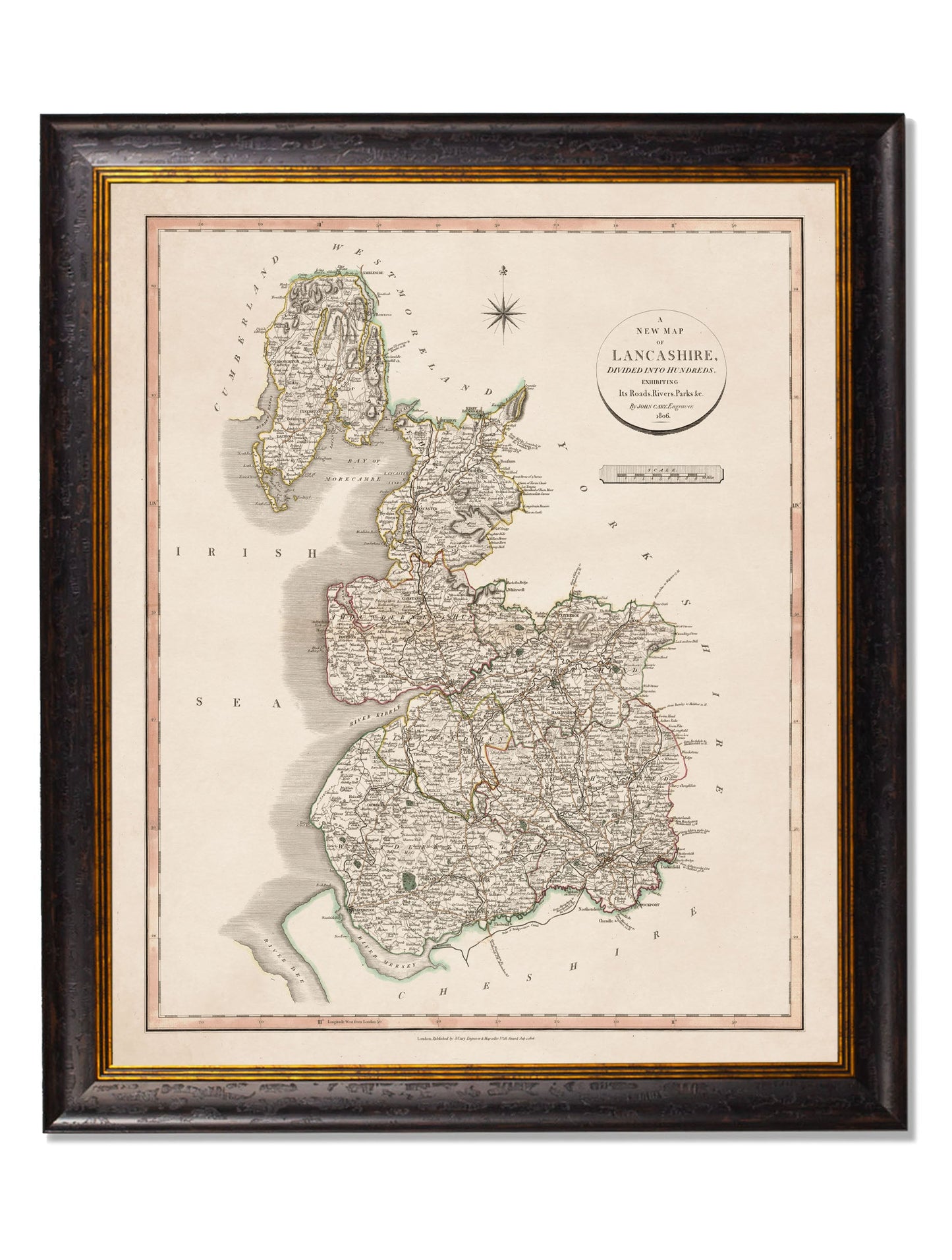c 1806 county maps of england - premium glass-fronted framed art print with solid wood frame, ideal for contemporary home styling