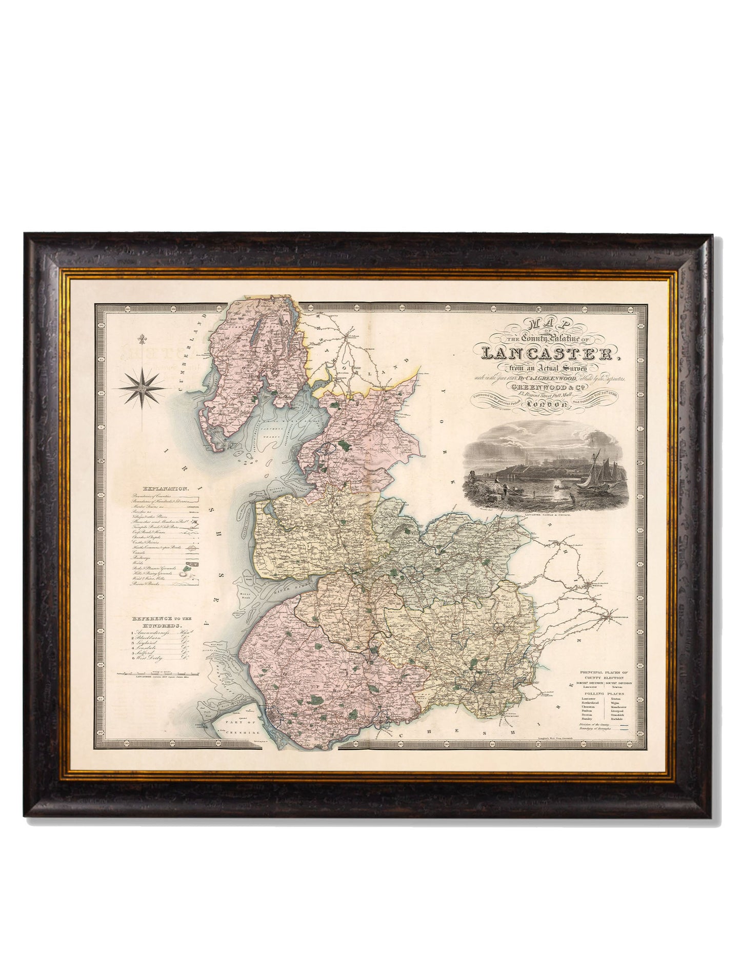 c 1830 map of the county of bedford in size 70 x 84cm - glass-fronted framed wall art print with solid wood frame, adds elegance to your decor