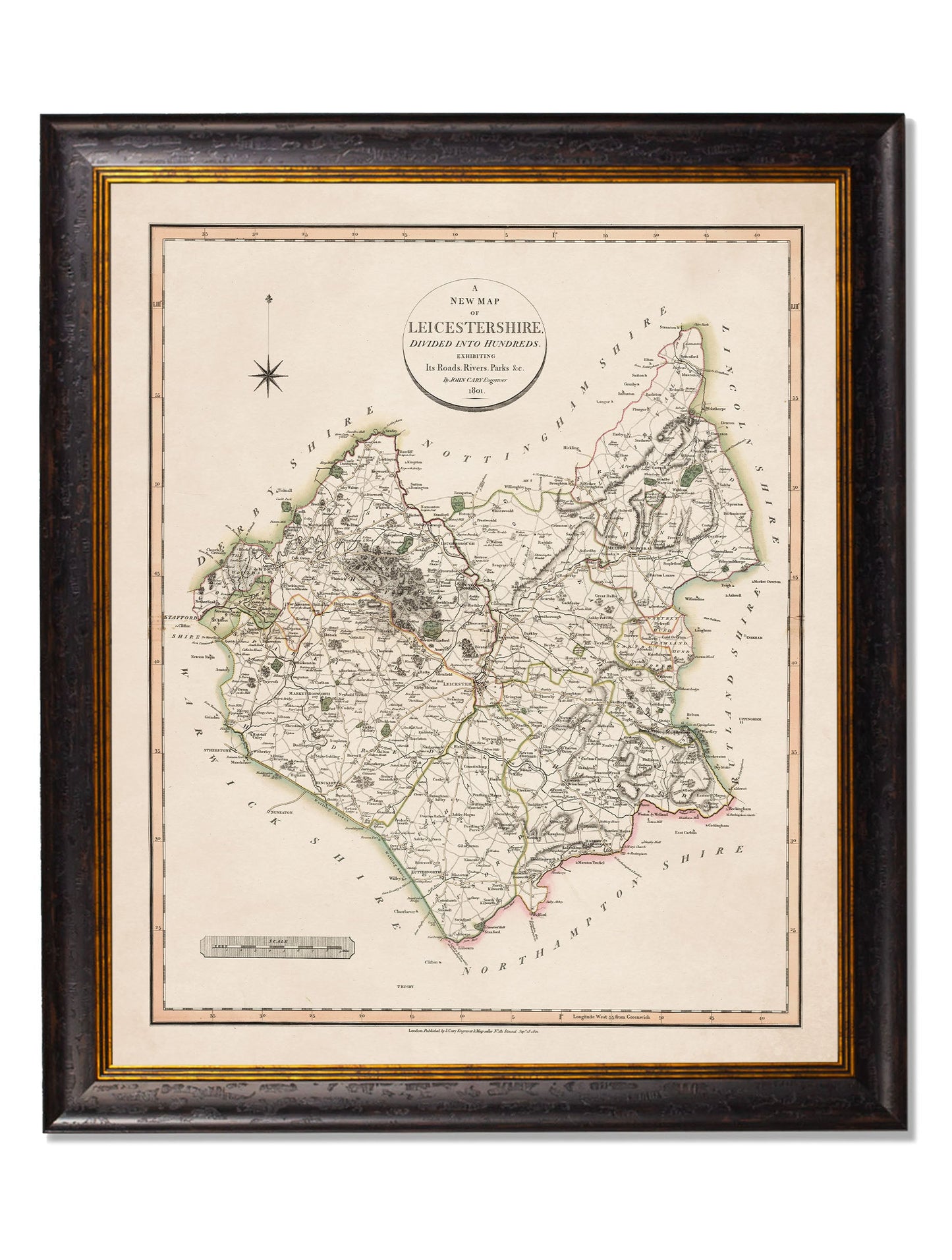 c 1806 county maps of england - premium glass-fronted framed art print with solid wood frame, adds elegance to your decor
