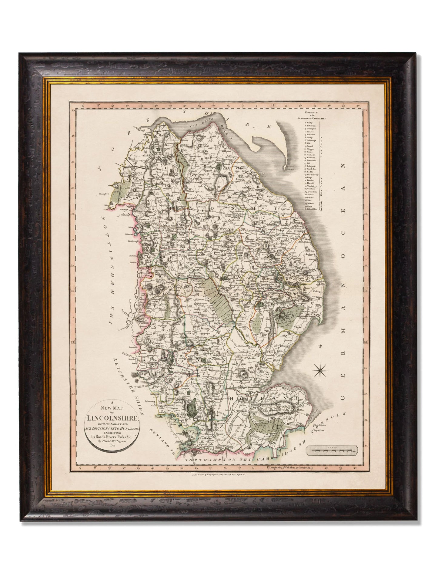 c 1806 county maps of england - premium glass-fronted framed art print with solid wood frame, perfect for statement wall decor