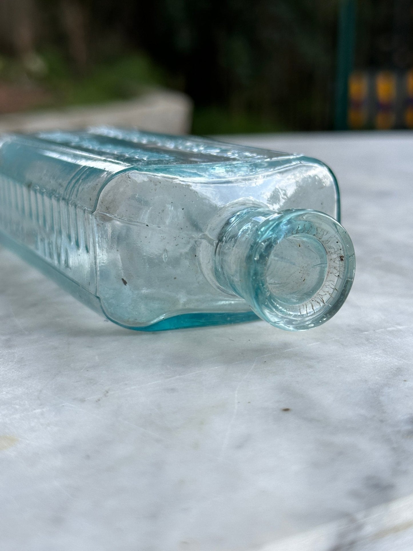Mackay & Son Chemists Bradford Antique Aqua Blue Glass Bottle - Vintage Glass BottleThe Furniture Recycling ShopBottle