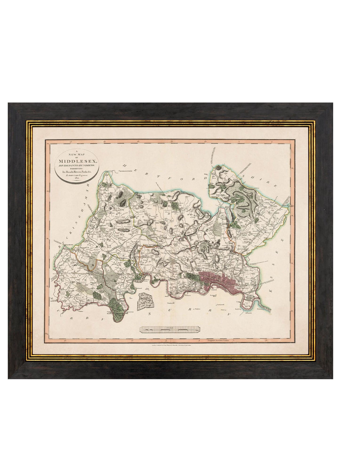 c 1806 county maps of england in size 84 x 70cm - glass-fronted framed wall art print with solid wood frame, luxury wall art for sophisticated spaces