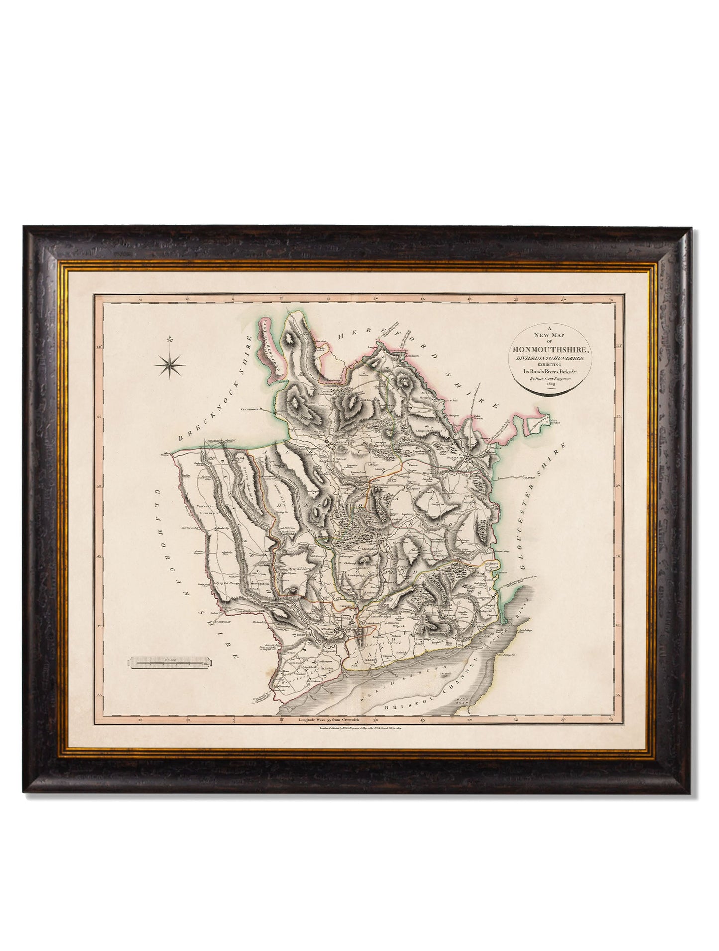 c 1806 county maps of england - premium glass-fronted framed art print with solid wood frame, designed for high-end interior design