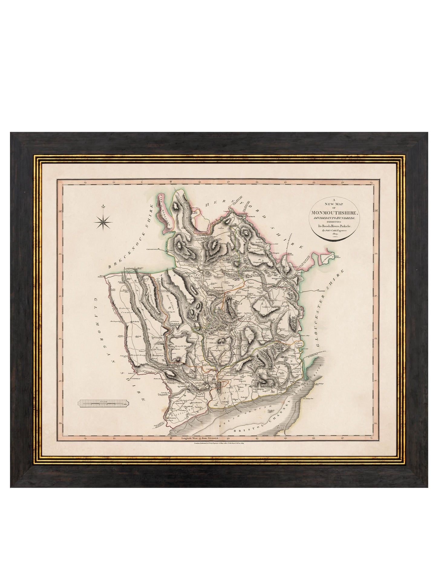 c 1806 county maps of england in size 84 x 70cm - glass-fronted framed wall art print with solid wood frame, a beautiful addition to stylish homes