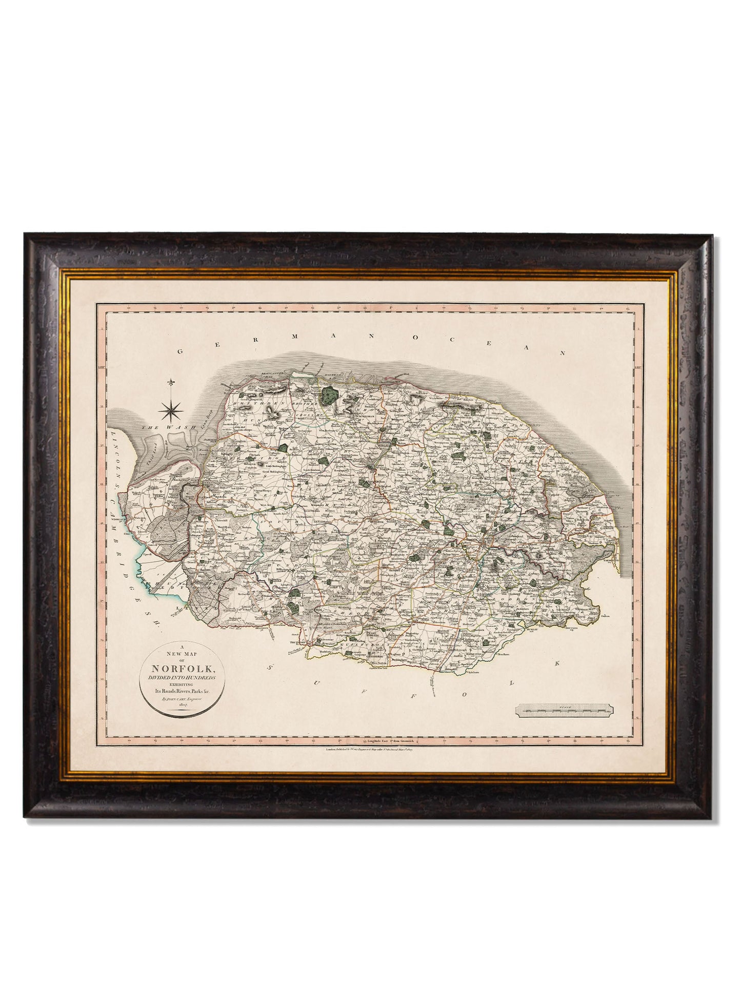 c 1806 county maps of england - premium glass-fronted framed art print with solid wood frame, a beautiful addition to stylish homes