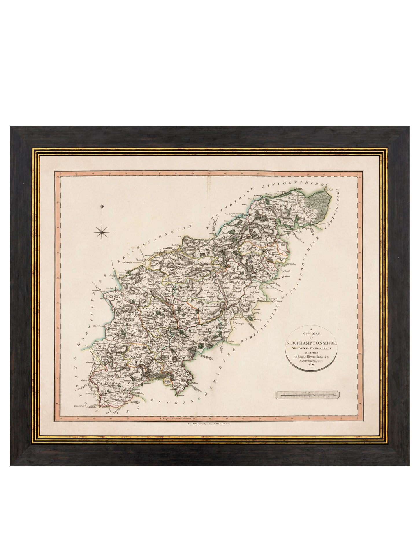 c 1806 county maps of england in size 84 x 70cm - glass-fronted framed wall art print with solid wood frame, luxury wall art for sophisticated spaces