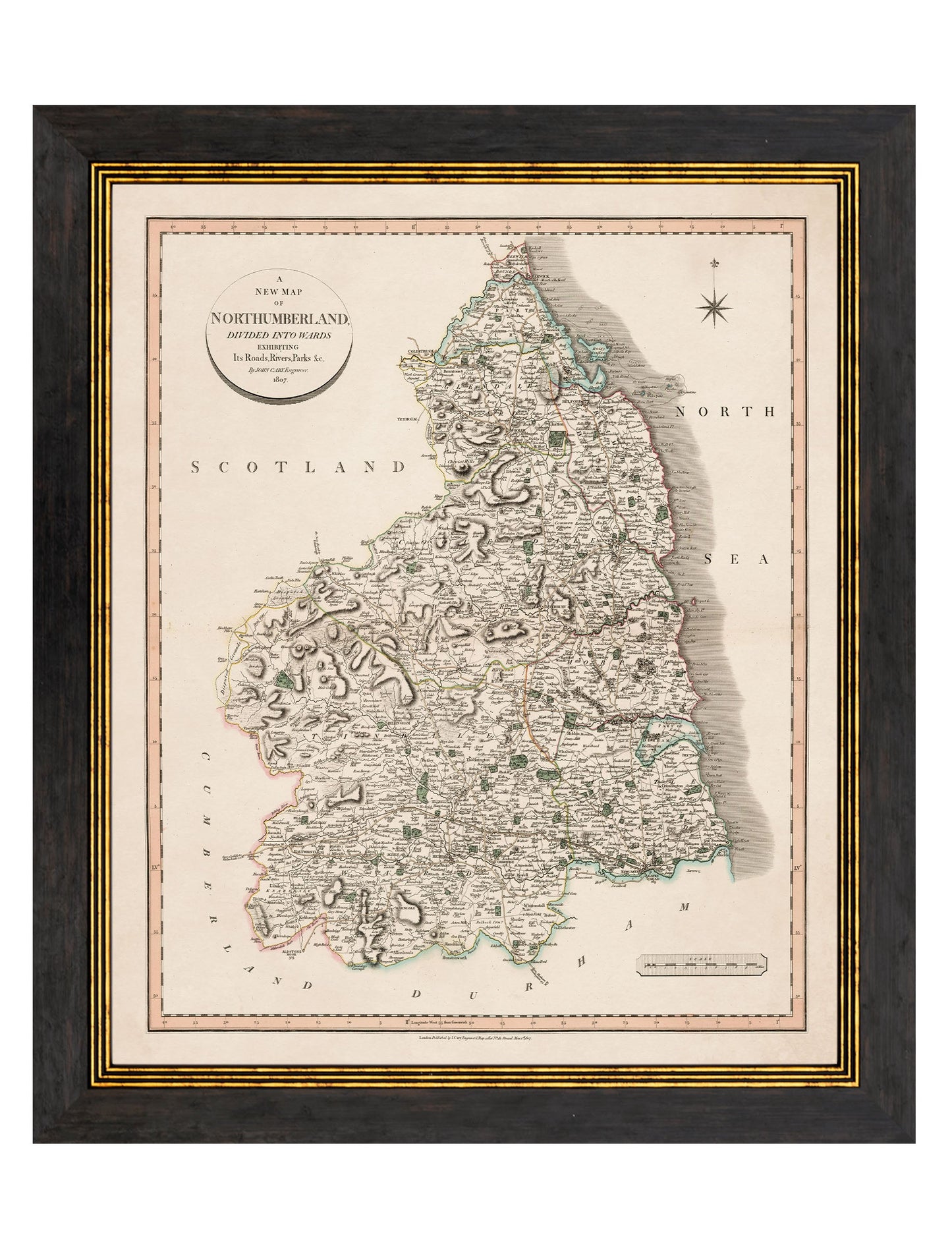 c 1806 county maps of england in size 84 x 70cm - glass-fronted framed wall art print with solid wood frame, perfect for statement wall decor