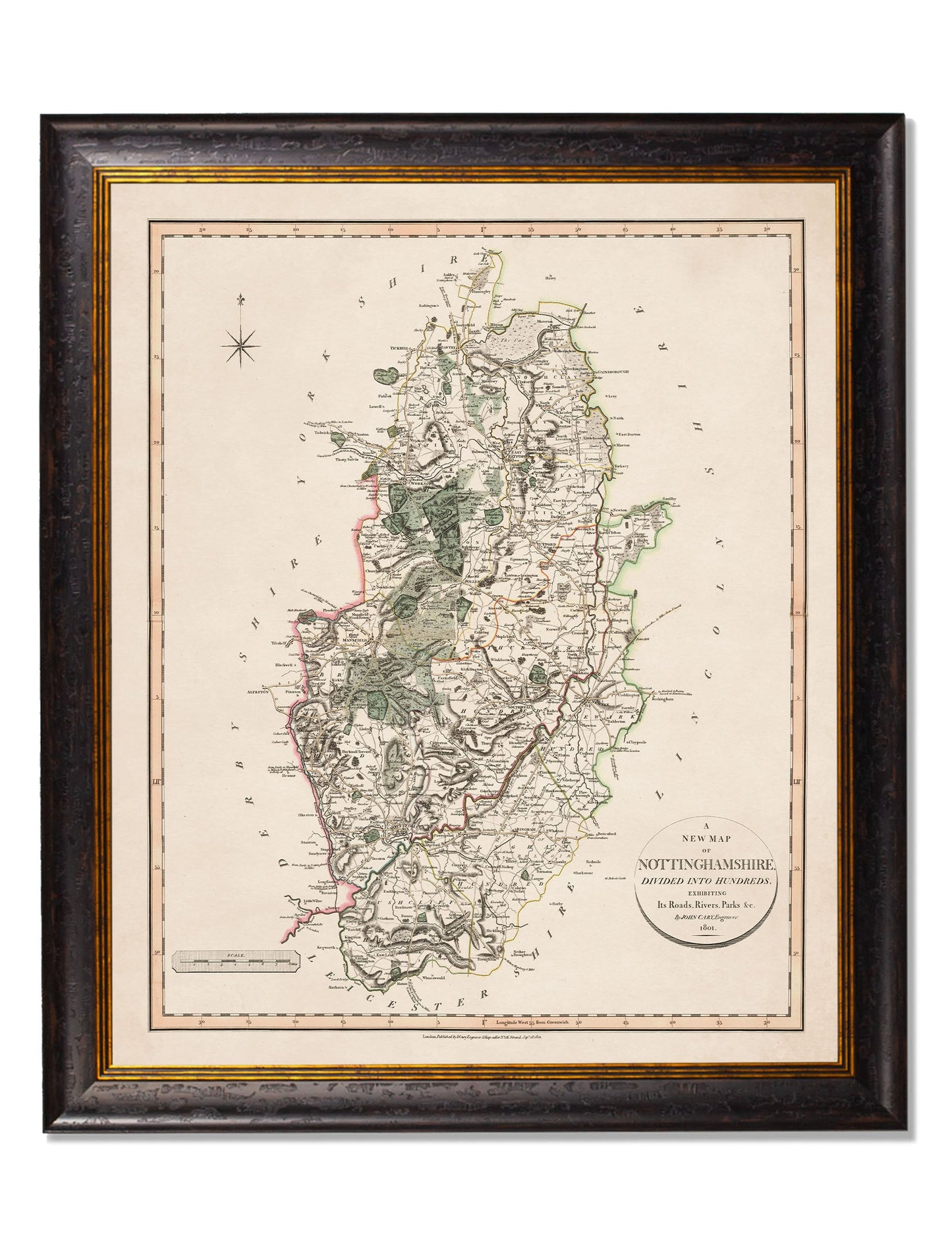 c 1806 county maps of england - premium glass-fronted framed art print with solid wood frame, perfect for luxury home decor