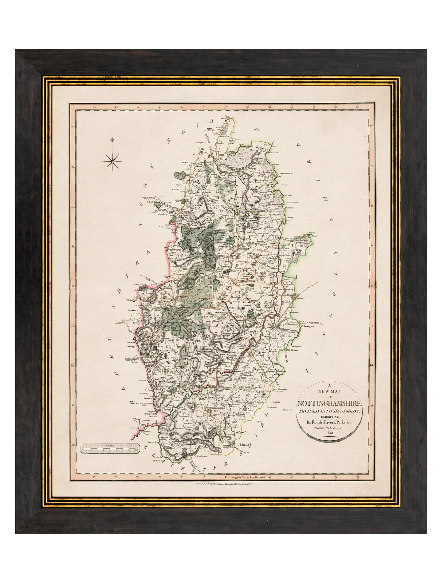 c 1806 county maps of england in size 84 x 70cm - glass-fronted framed wall art print with solid wood frame, a beautiful addition to stylish homes