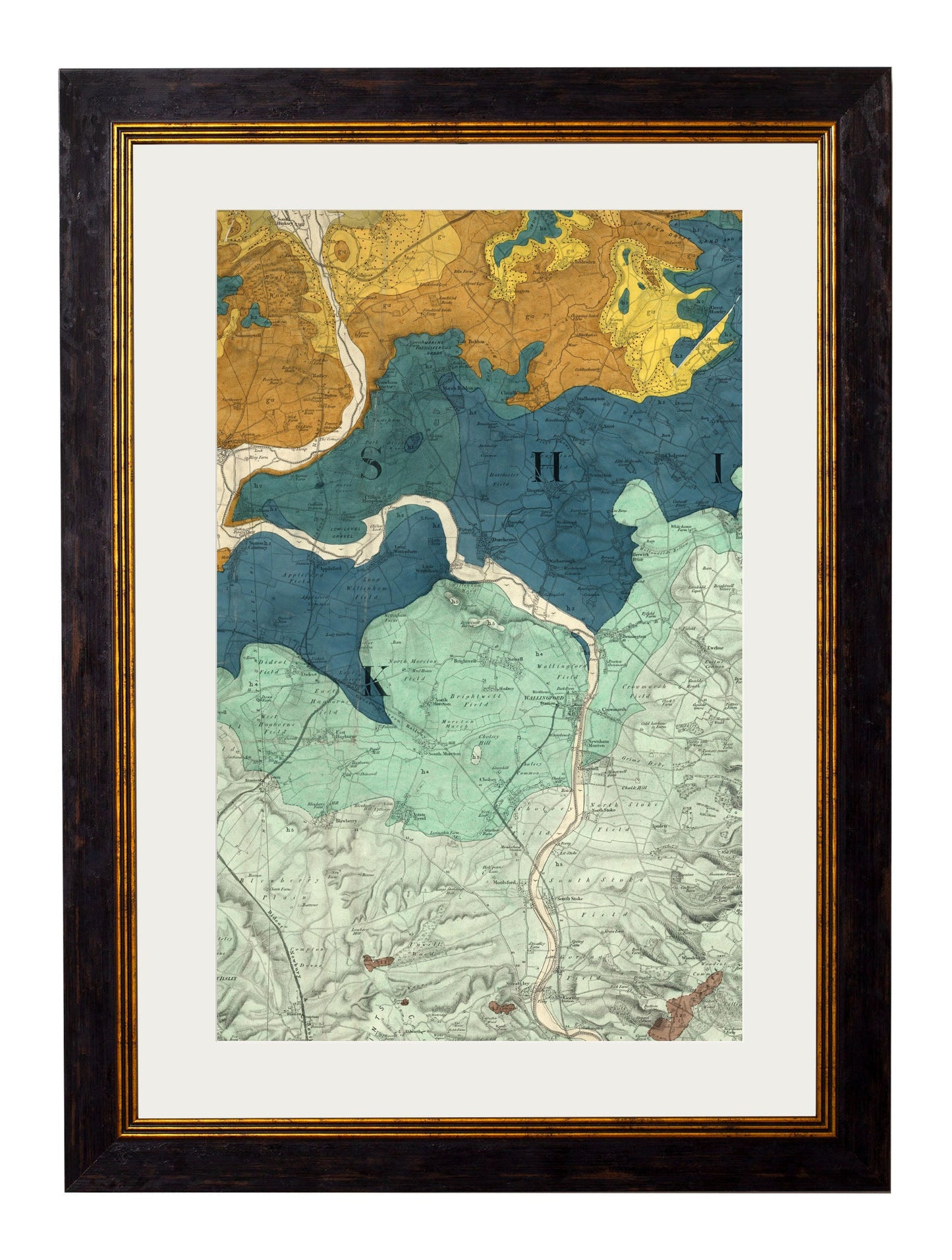 c 1850 geology map of cumbria framed print in size 50 x 70cm - glass-fronted framed wall art print with solid wood frame, adds elegance to your decor