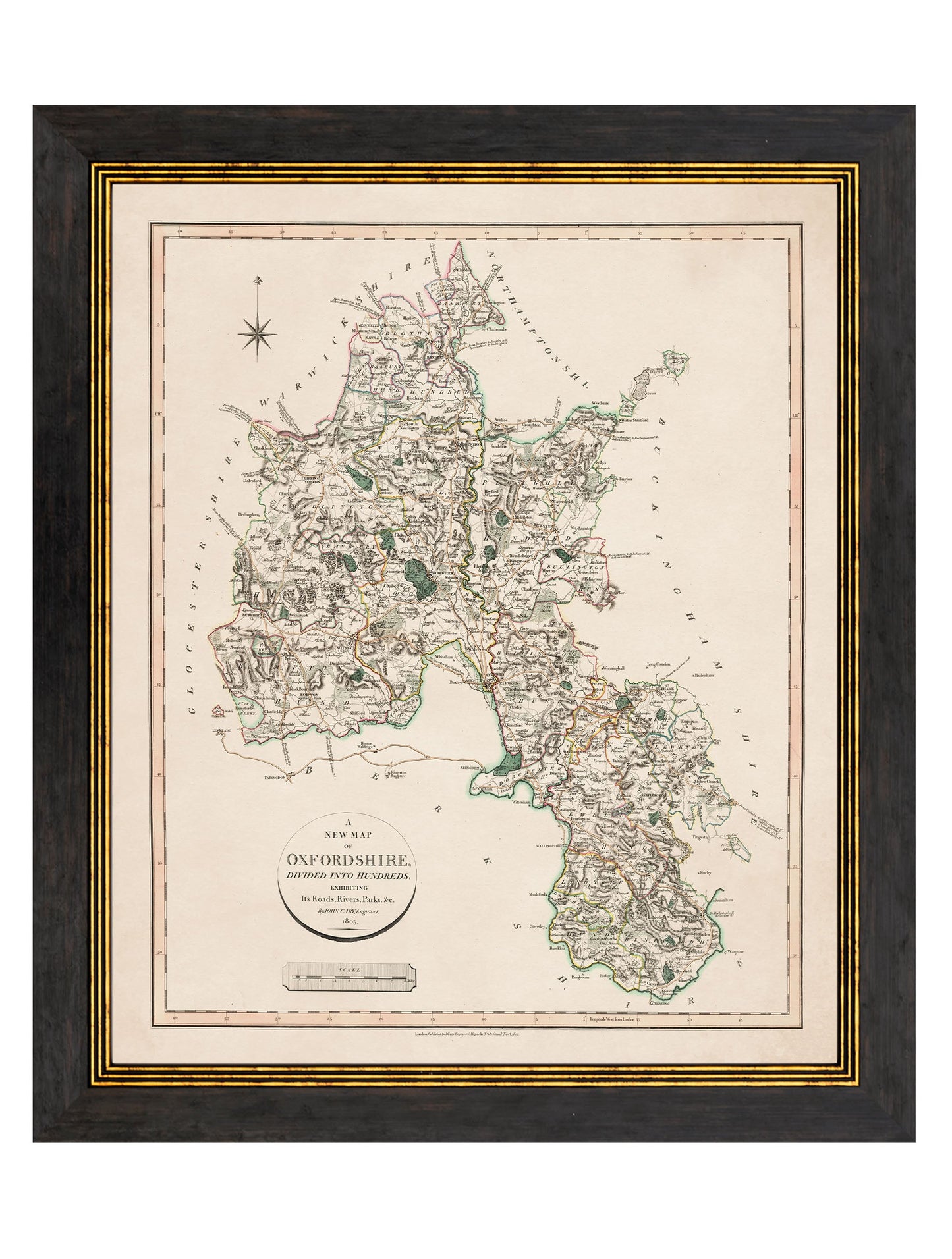 c 1806 county maps of england in size 84 x 70cm - glass-fronted framed wall art print with solid wood frame, perfect for luxury home decor