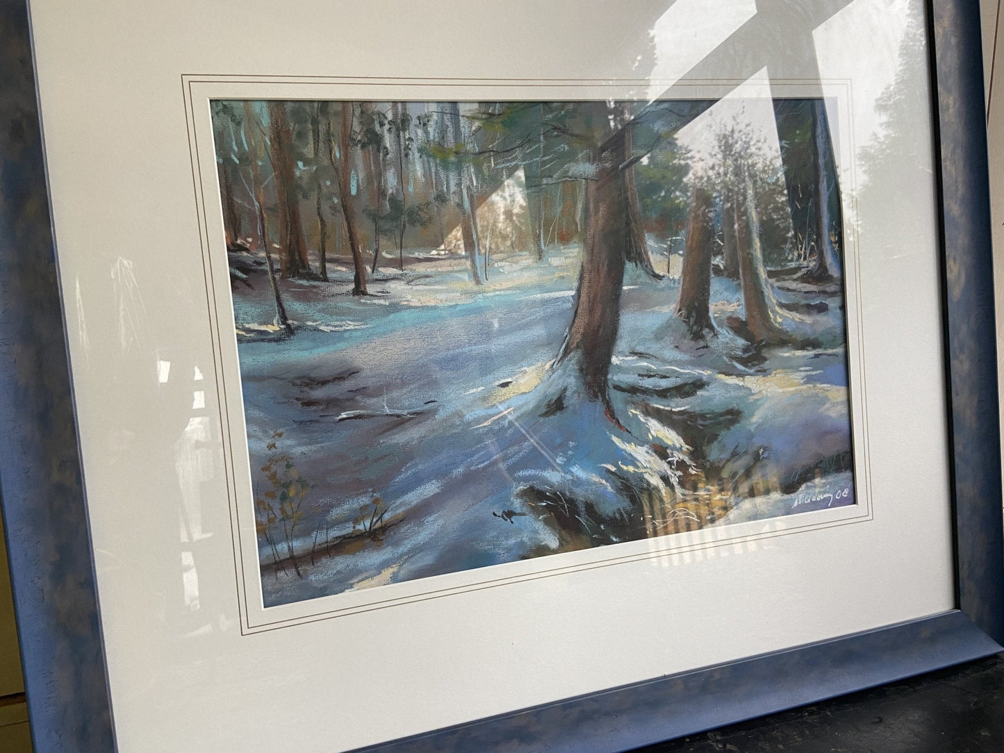Painting-Large Framed Pastel Snowy Woodland SceneThe Furniture Recycling Shop