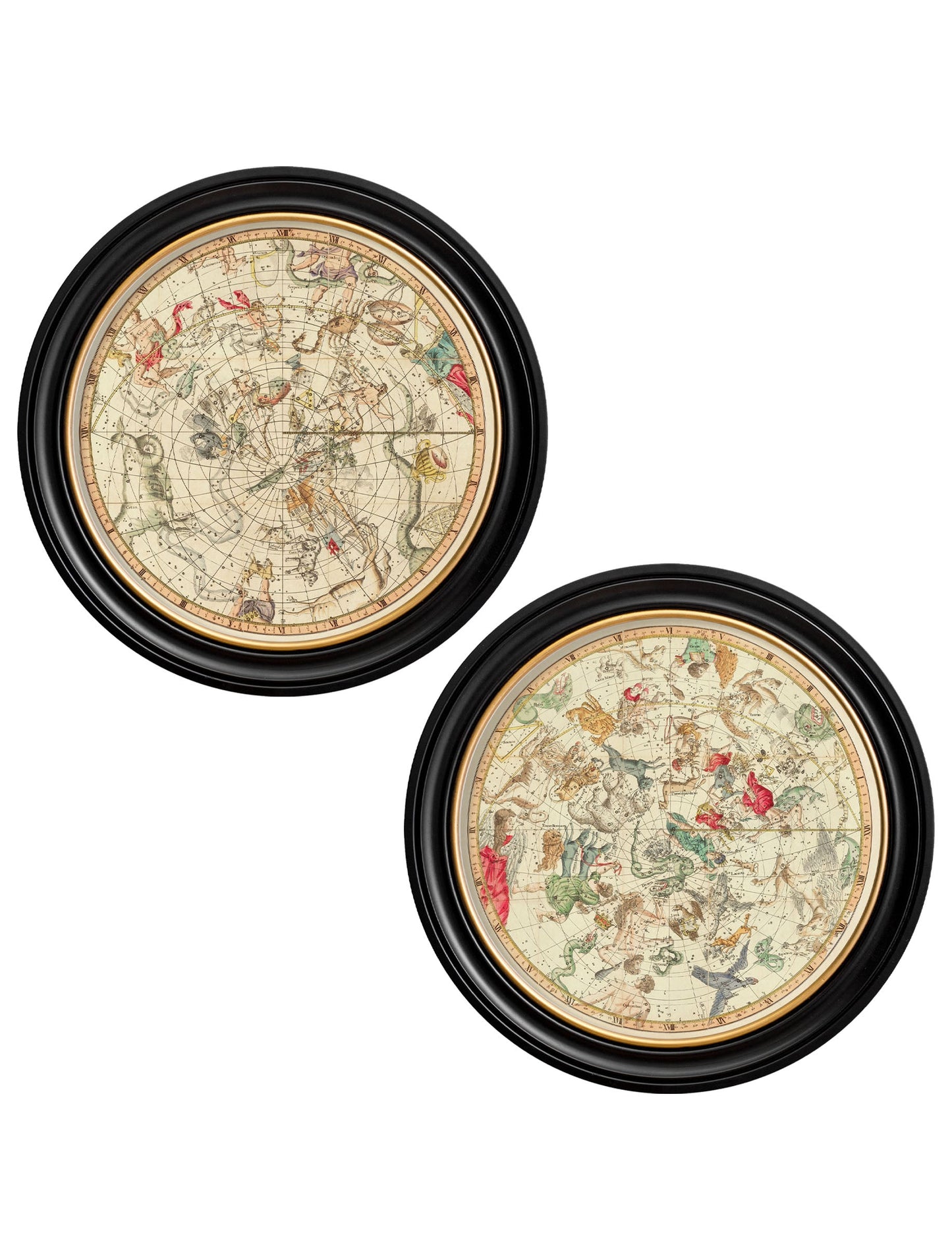 c.1820 Map of Constellations - Round Frame in size 44 x 44cm - glass-fronted framed wall art print with solid wood frame, ideal for contemporary home styling
