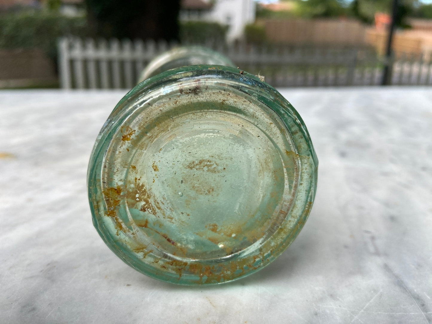 Plain numbered: 121415 Antique Aqua Blue Glass Bottle - Vintage Glass BottleThe Furniture Recycling ShopBottle