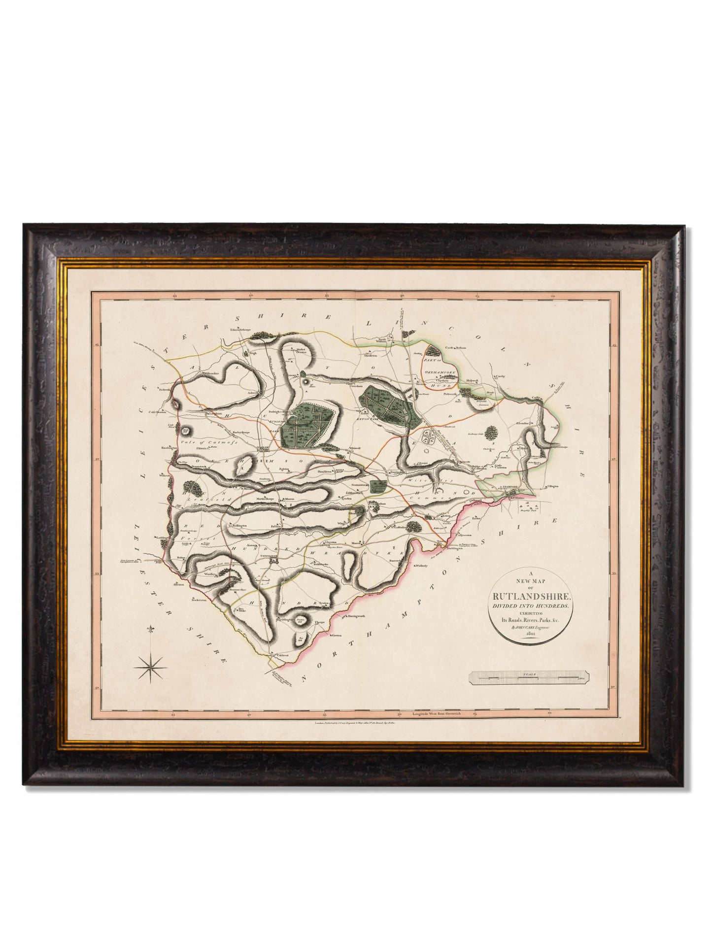 c 1806 county maps of england in size 84 x 70cm - glass-fronted framed wall art print with solid wood frame, ideal for modern interiors