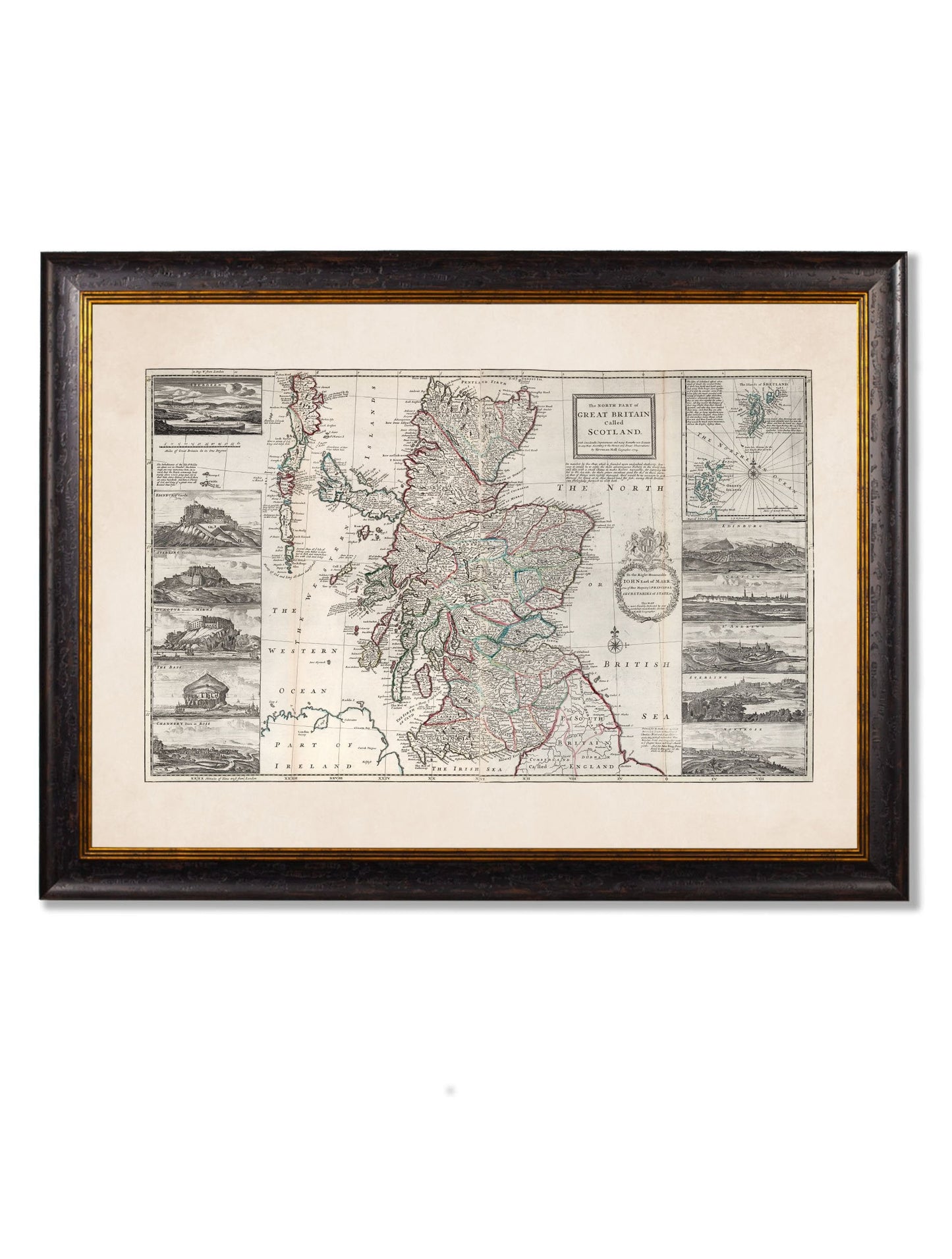 c.1714 Map of Scotland in size 70 x 95cm - glass-fronted framed wall art print with solid wood frame, ideal for contemporary home styling