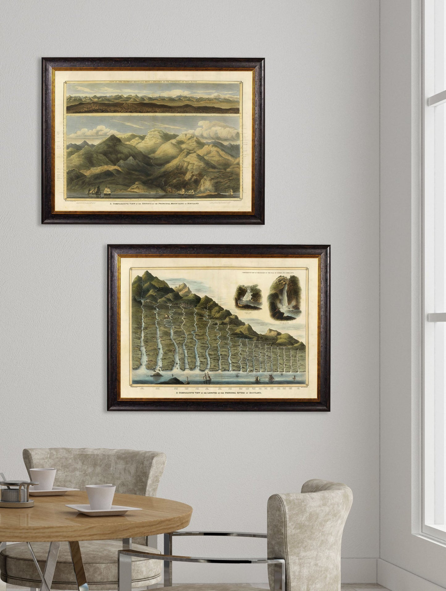 c 1832 scottish rivers and mountains in size 95 x 70cm - glass-fronted framed wall art print with solid wood frame, luxury wall art for sophisticated spaces