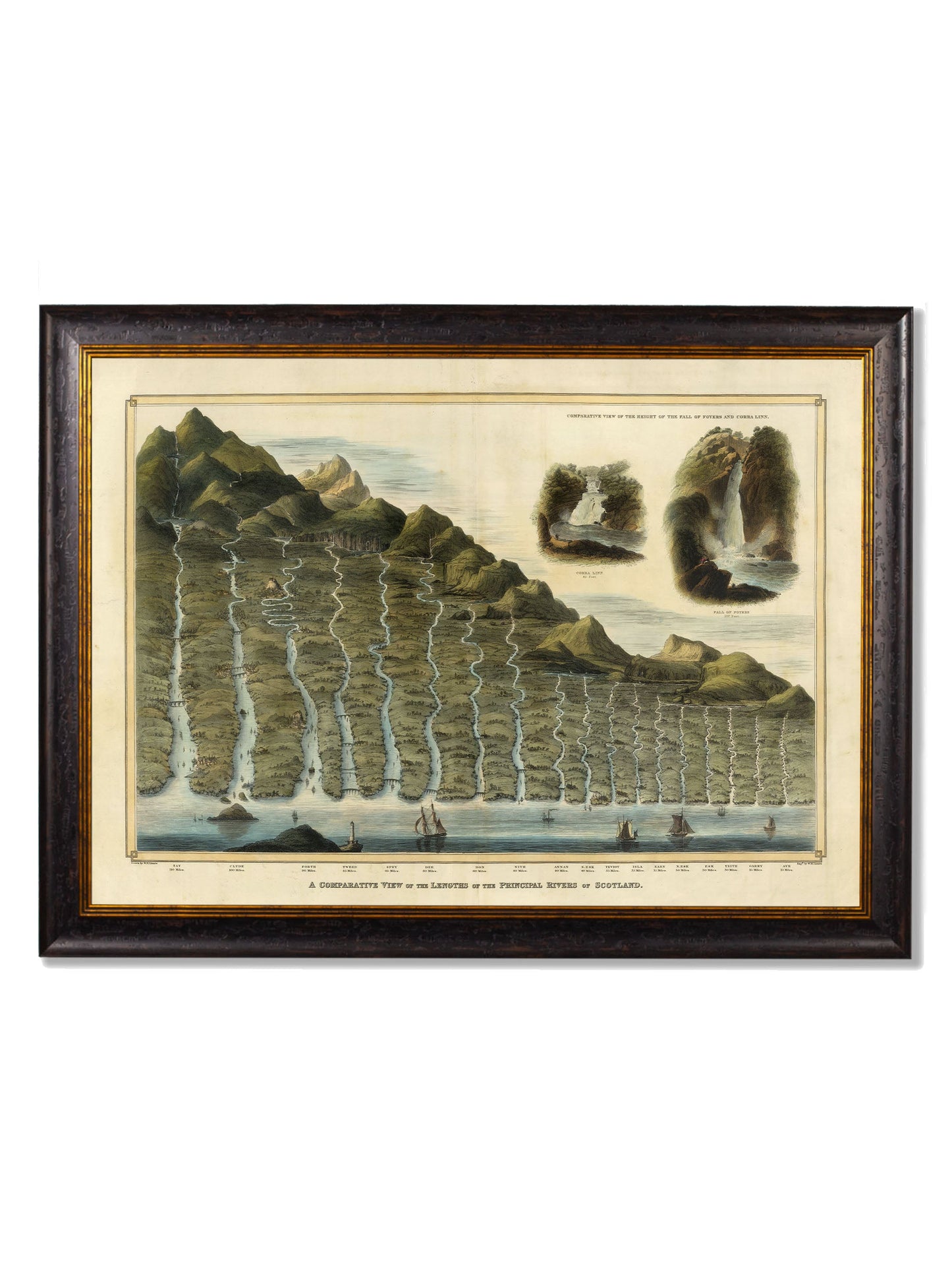c 1832 scottish rivers and mountains - premium glass-fronted framed art print with solid wood frame, ideal for modern interiors