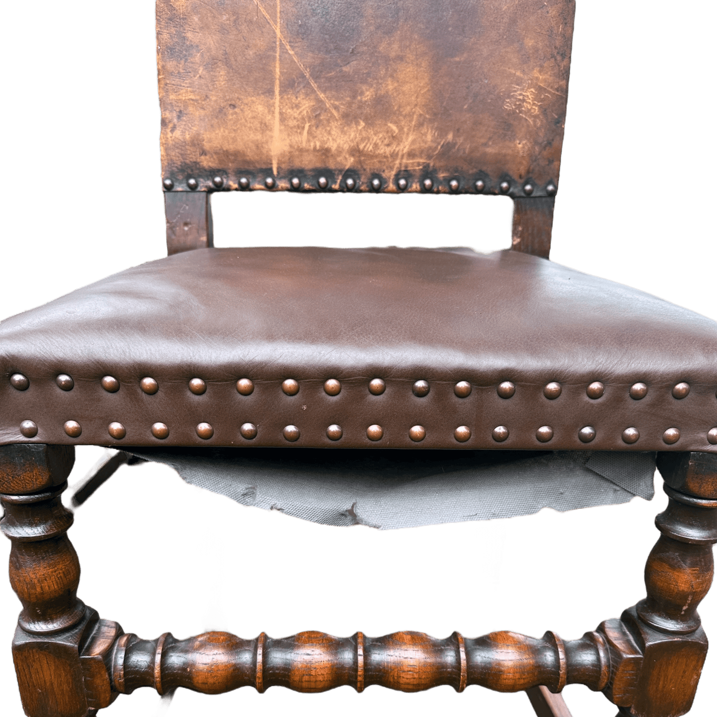 Set of 6 Jacobean Style Gothic Oak and Leather Dining ChairsThe Furniture Recycling Shop