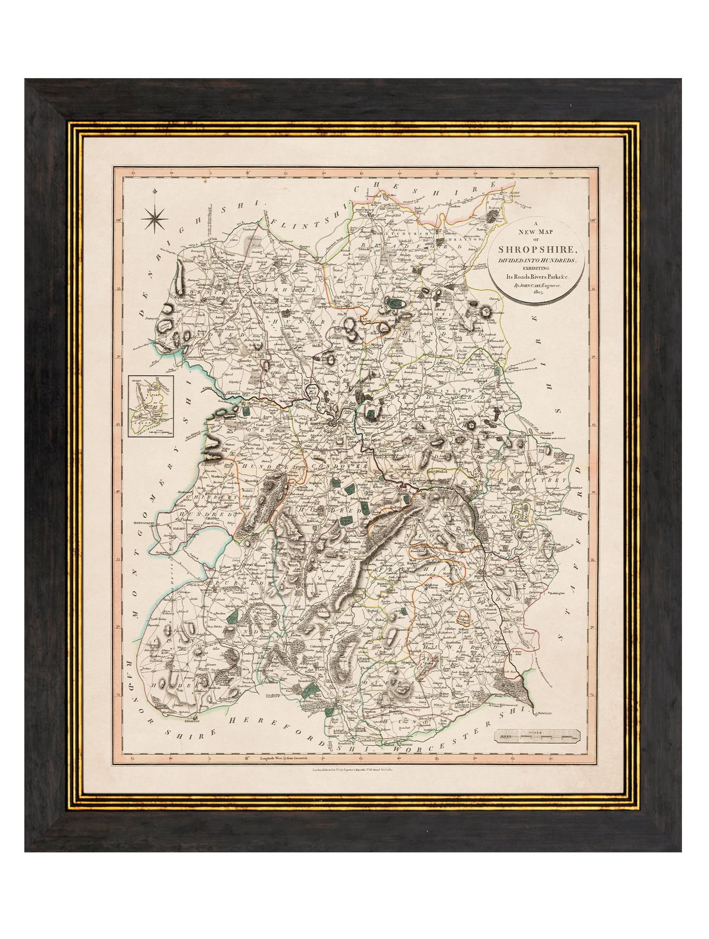 c 1806 county maps of england in size 84 x 70cm - glass-fronted framed wall art print with solid wood frame, perfect for luxury home decor