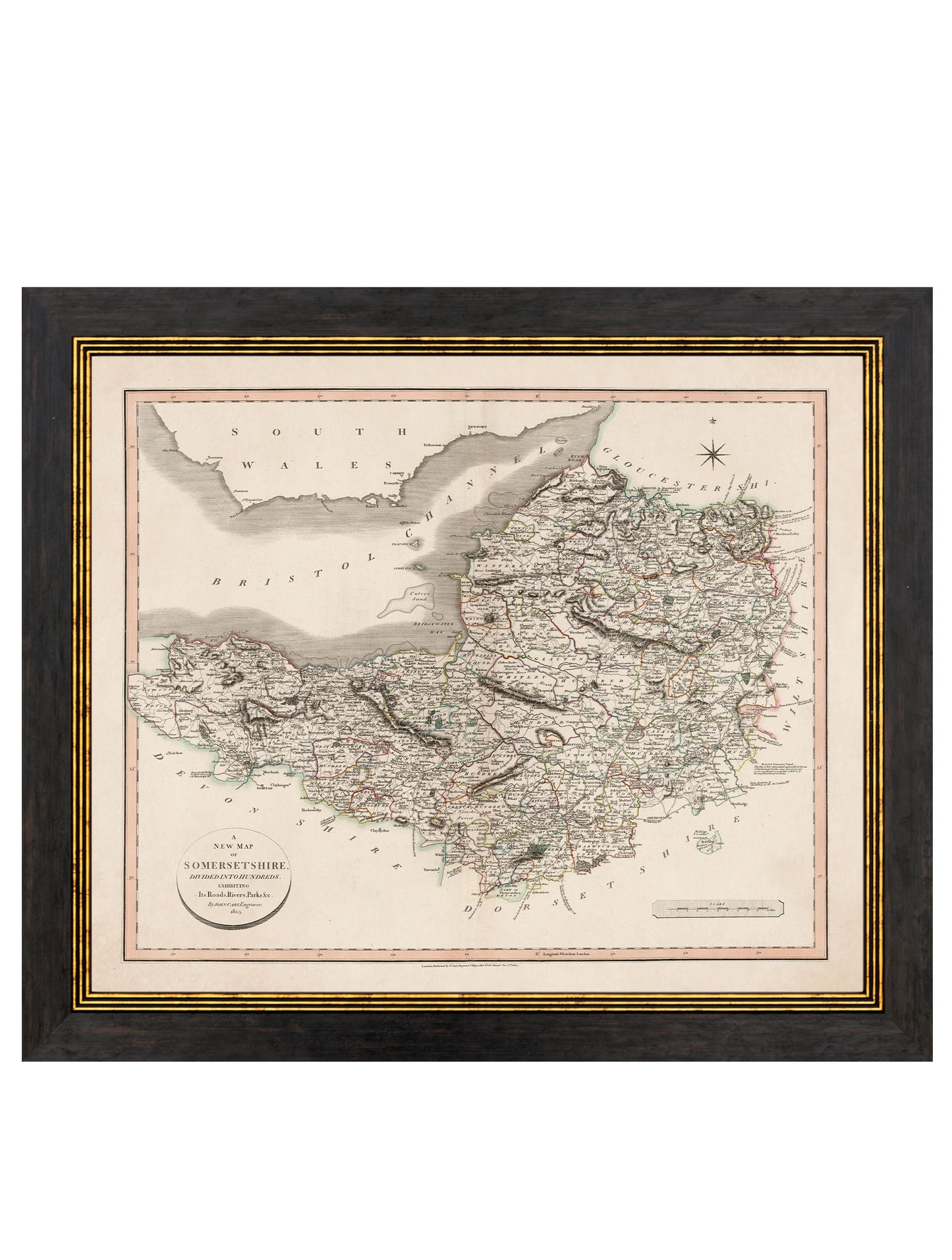 c 1806 county maps of england in size 84 x 70cm - glass-fronted framed wall art print with solid wood frame, perfect for statement wall decor