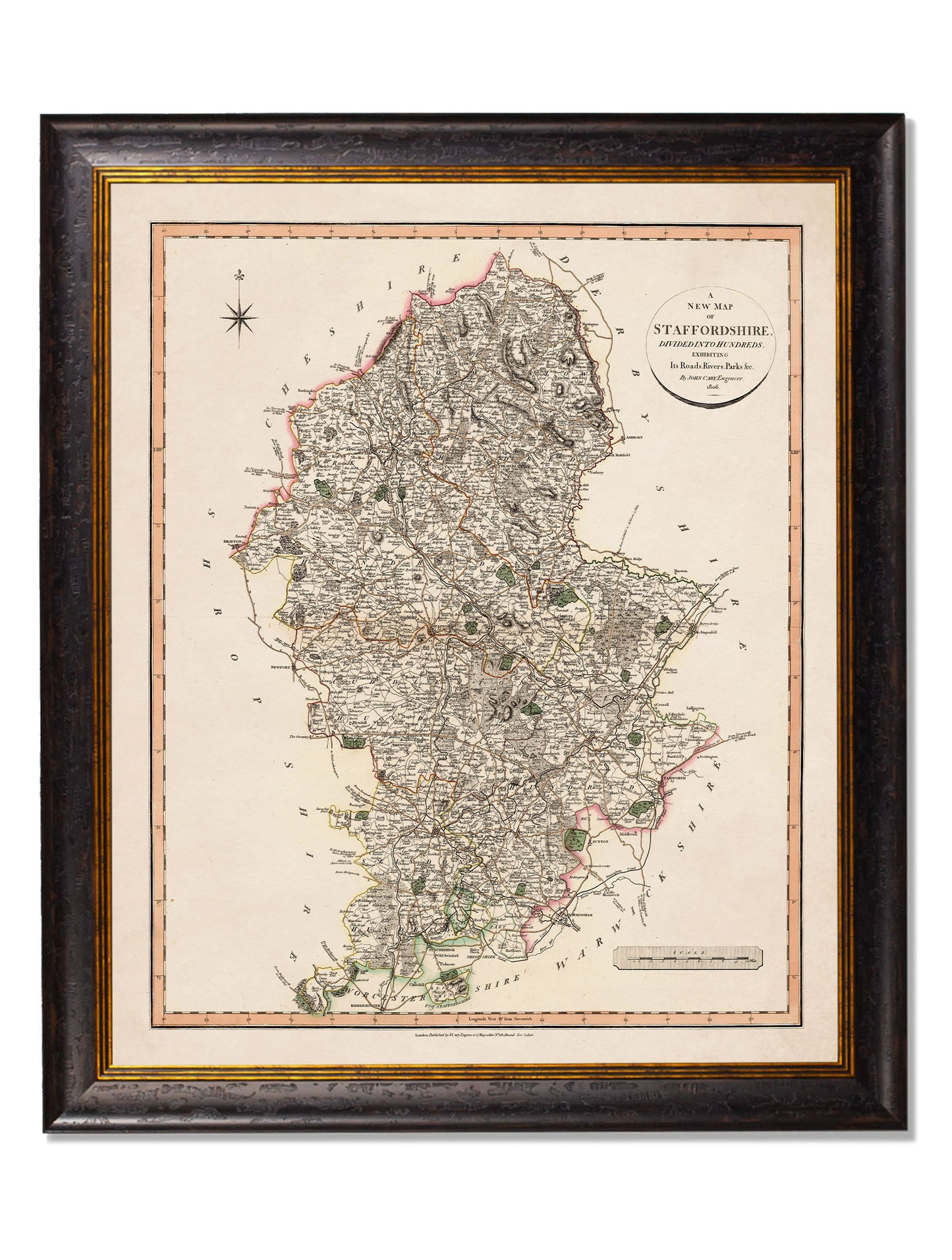 c 1806 county maps of england - premium glass-fronted framed art print with solid wood frame, luxury wall art for sophisticated spaces