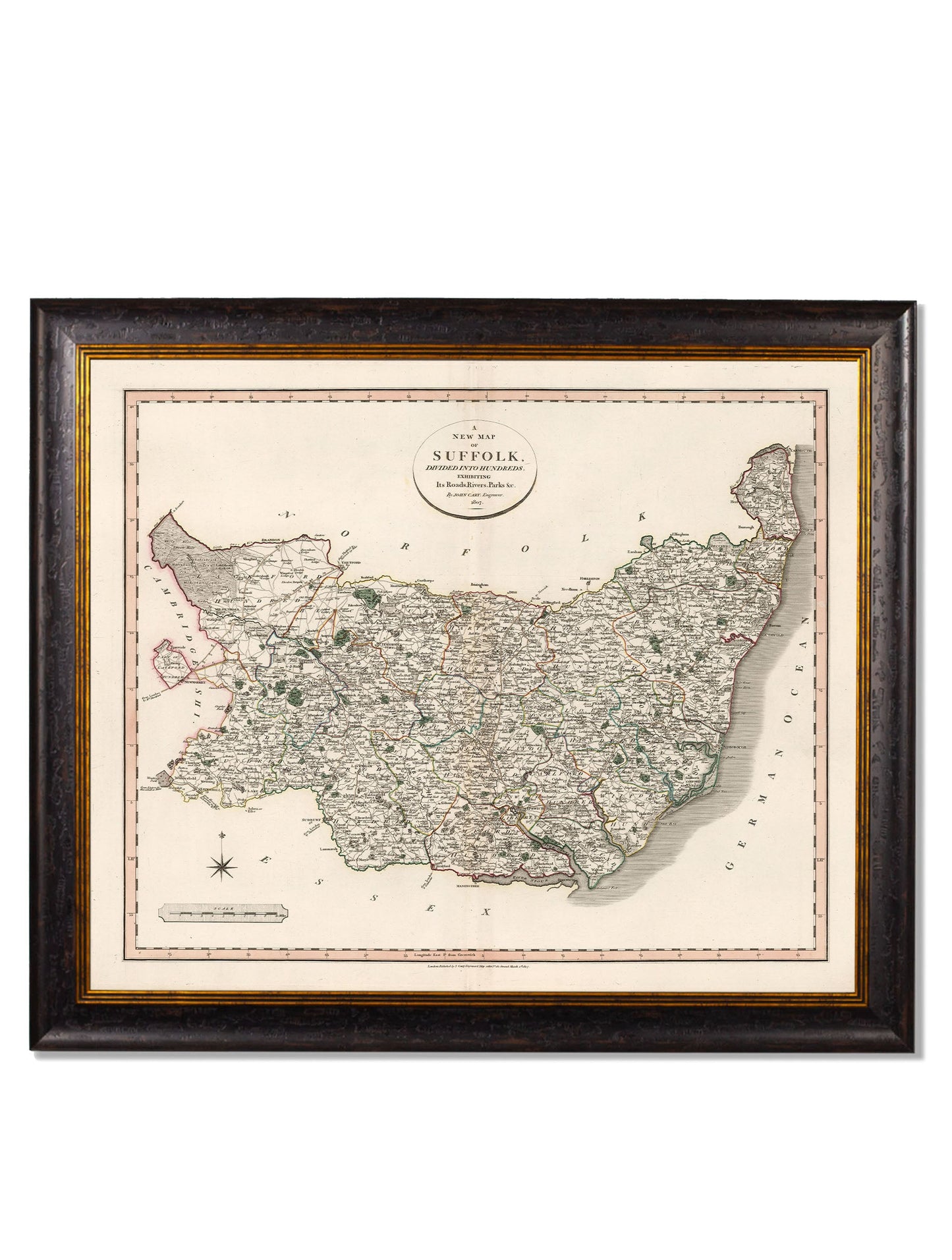 c 1806 county maps of england - premium glass-fronted framed art print with solid wood frame, perfect for luxury home decor
