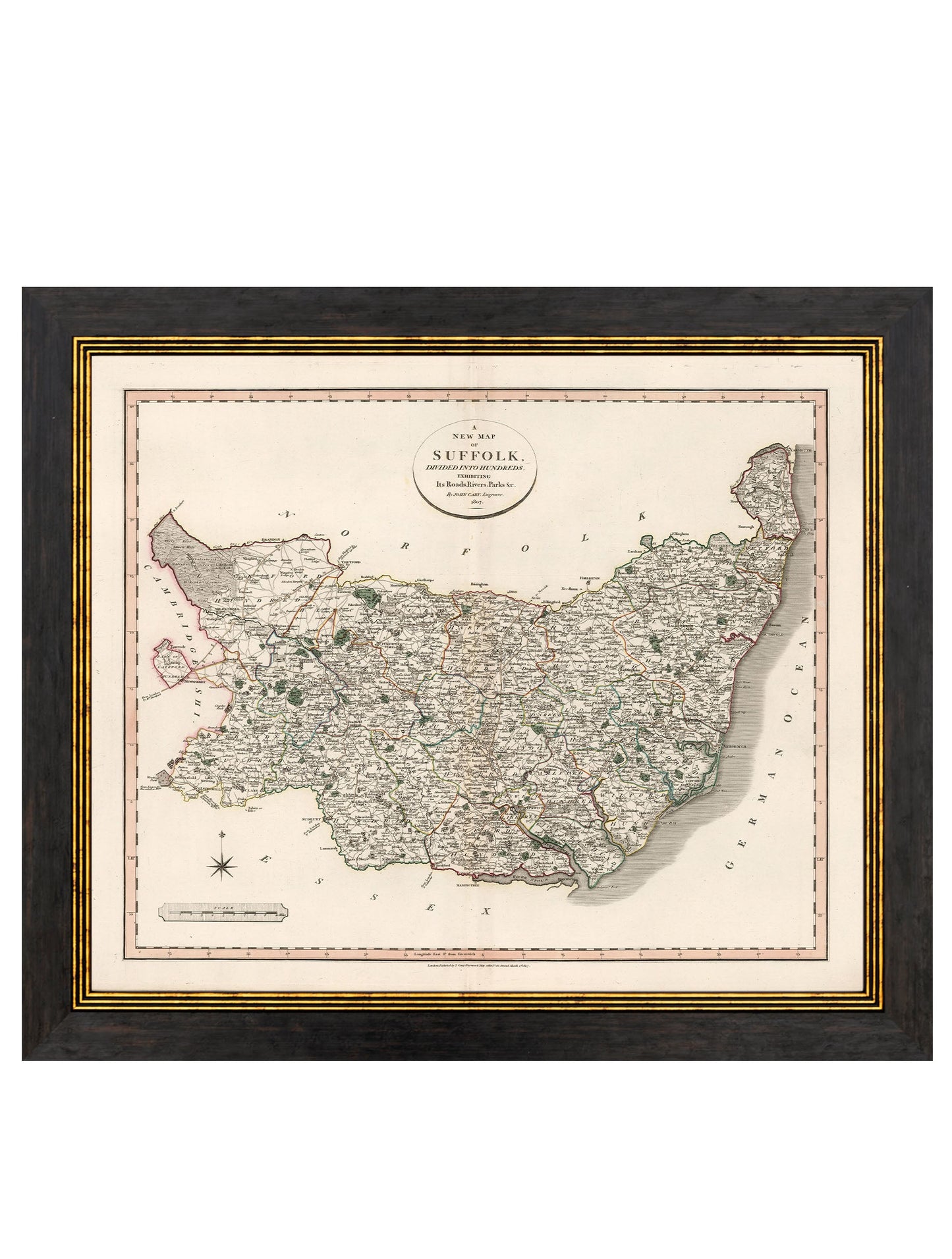 c 1806 county maps of england in size 84 x 70cm - glass-fronted framed wall art print with solid wood frame, perfect for statement wall decor
